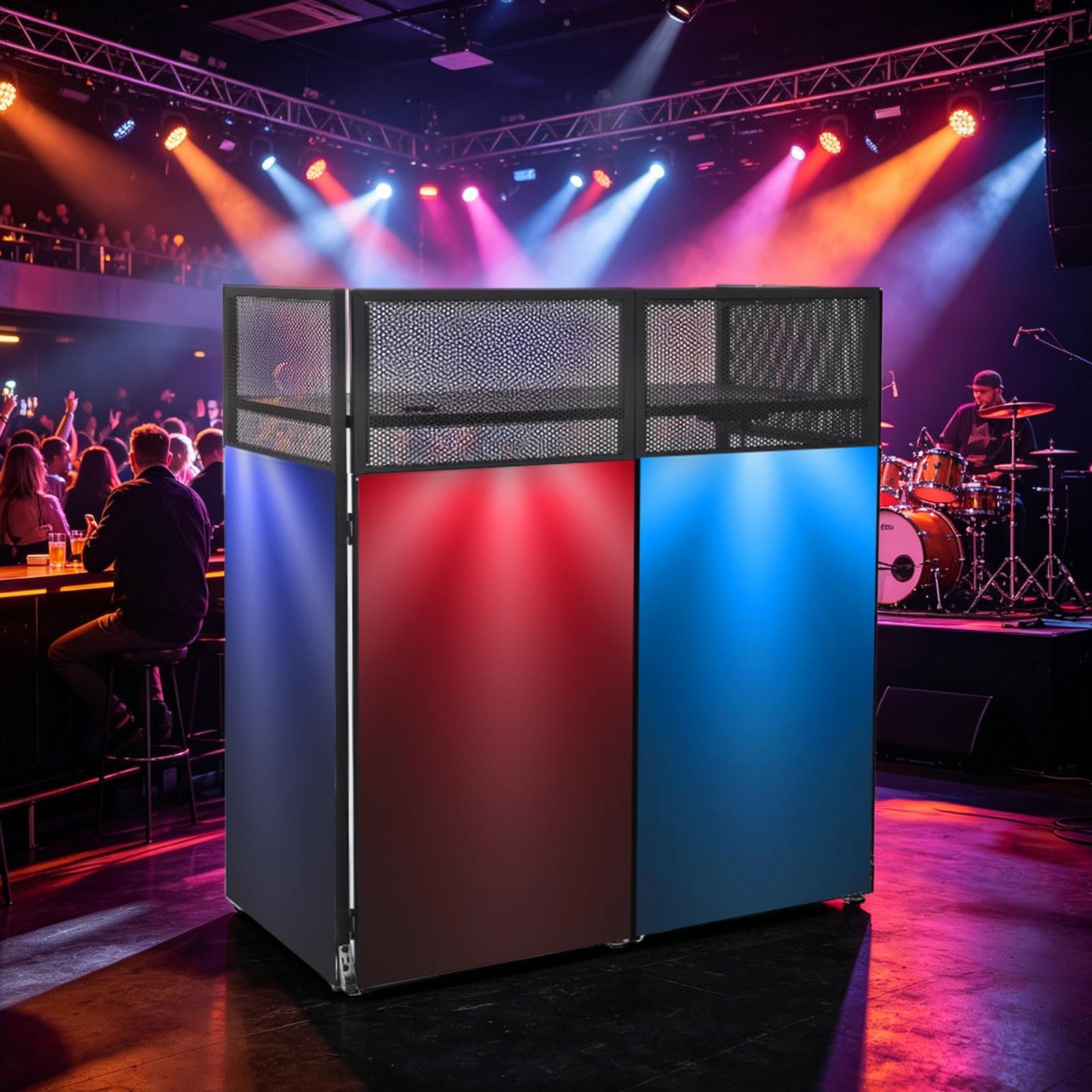 Portable DJ Facade Booth 41.3x20.8x44.9" DJ Table Stand Station with Casters