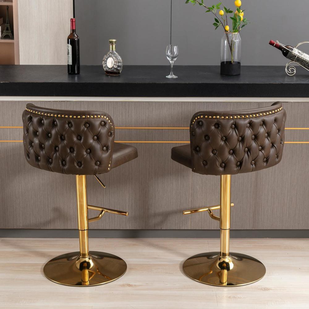 Set of 2 Modern Shape Design The Whole Back Tufted PU Upholstered Bar Stools