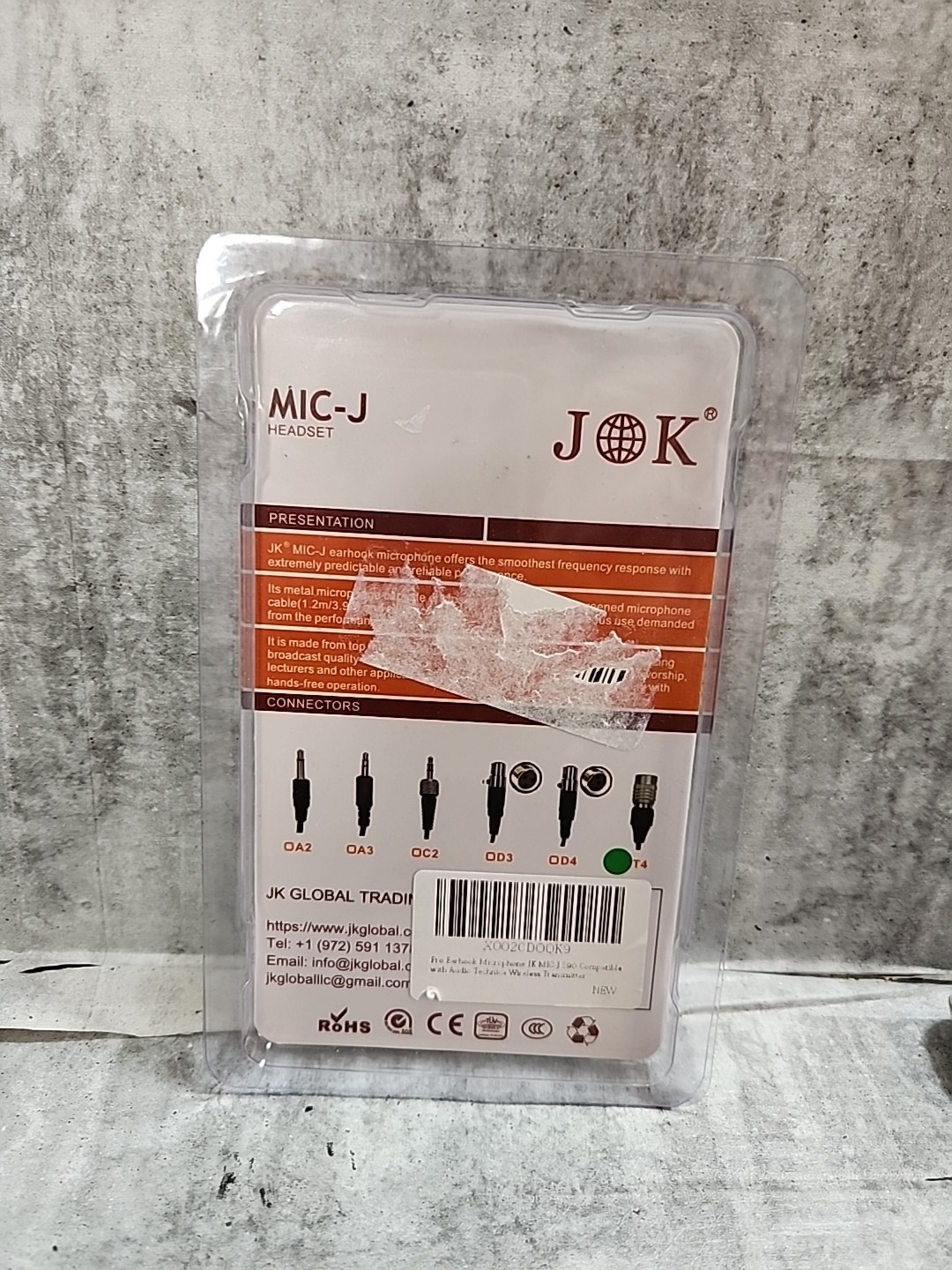 MIC-J Headset Single Earhook Microphone MIC-J S90 w/D3 Connector