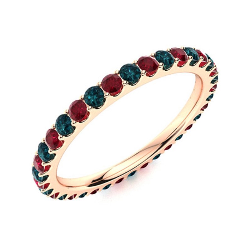 2mm Ruby London Blue Topaz Eternity Ring 925 Sterling Silver Rose Plated
