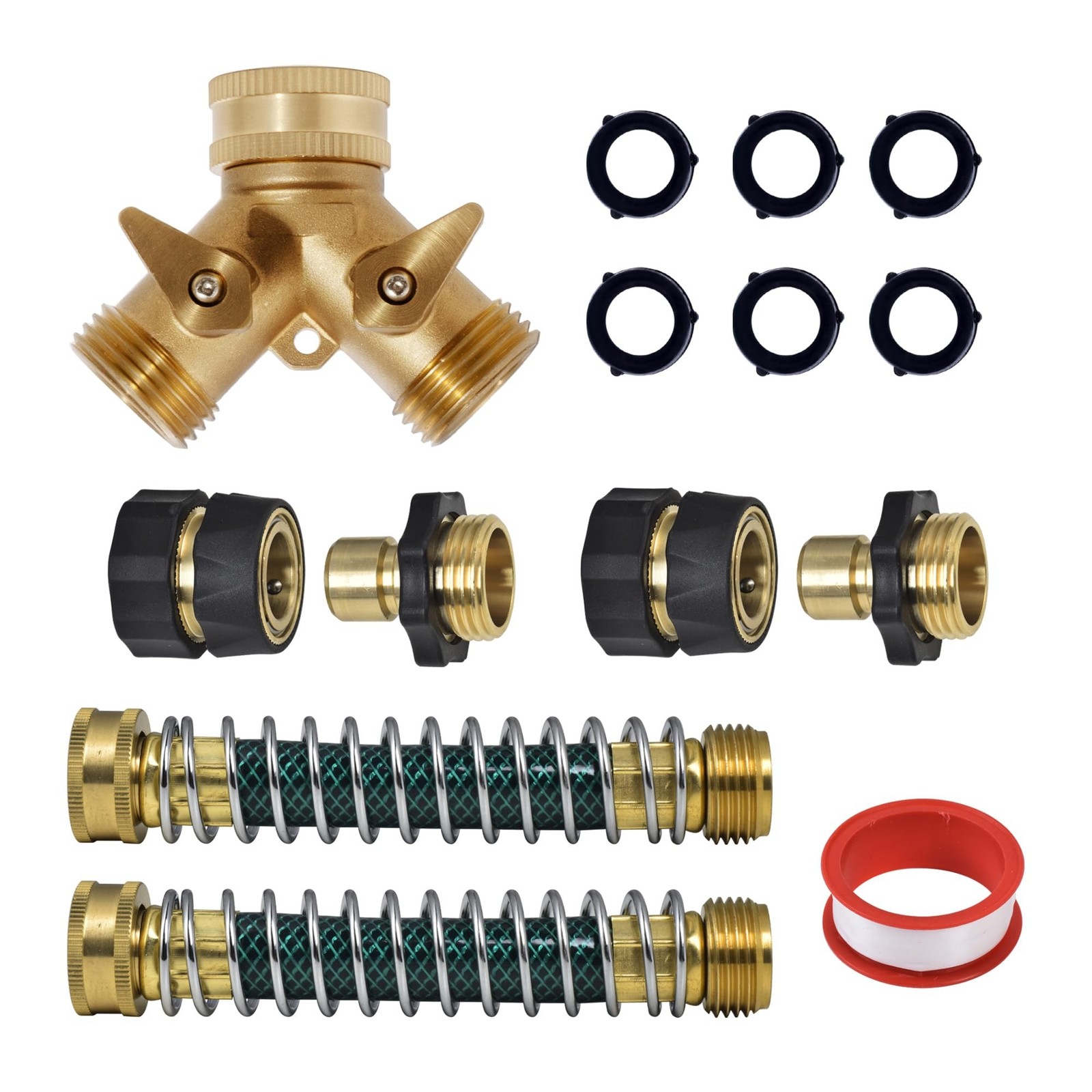 VANCOCO Garden Hose Coiled Spring Protectors, 3/4" Heavy Duty Brass Hose Spli...