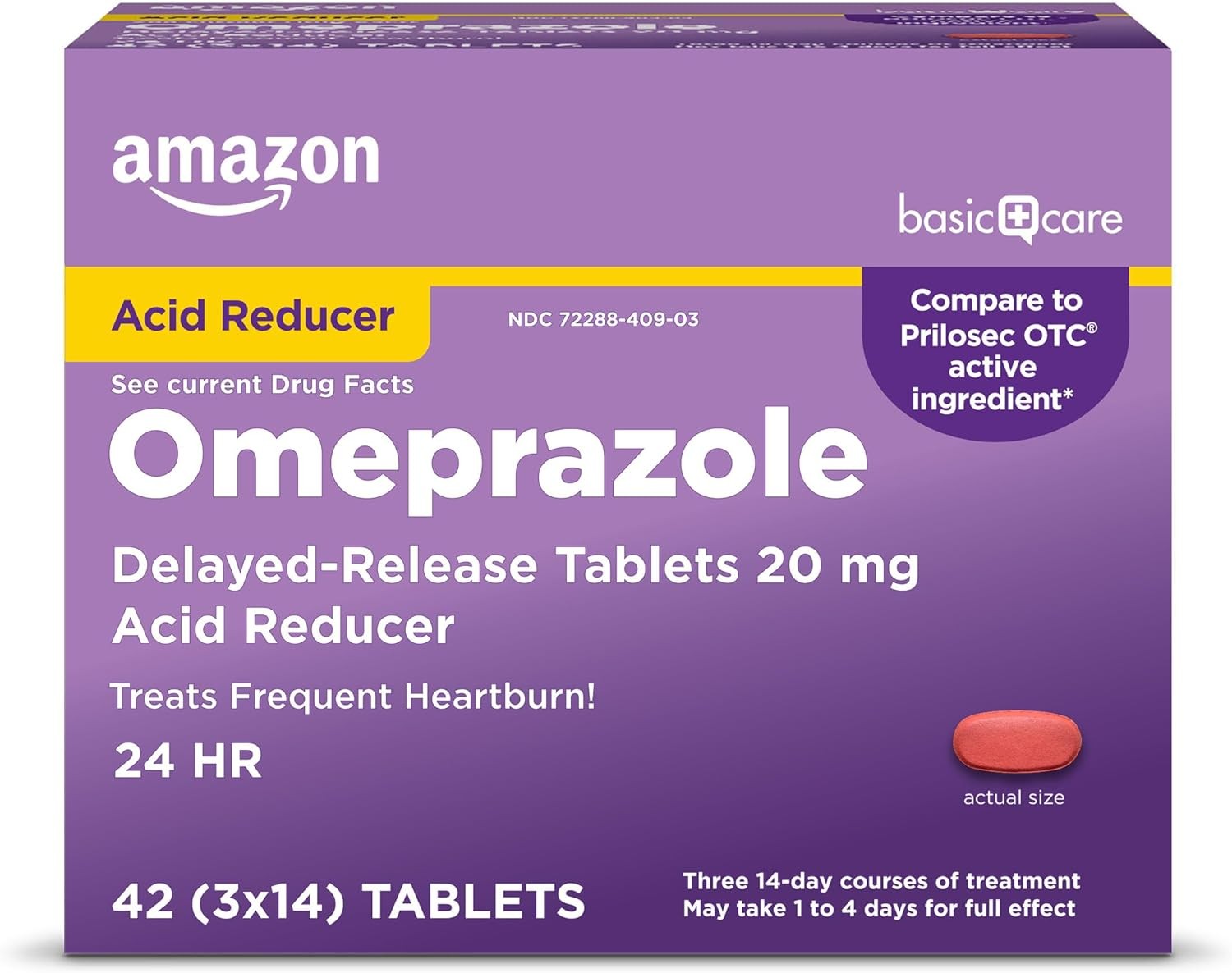 Amazon Basic Care Omeprazole Delayed Release Tablets 20 mg, Treats Frequent Hear