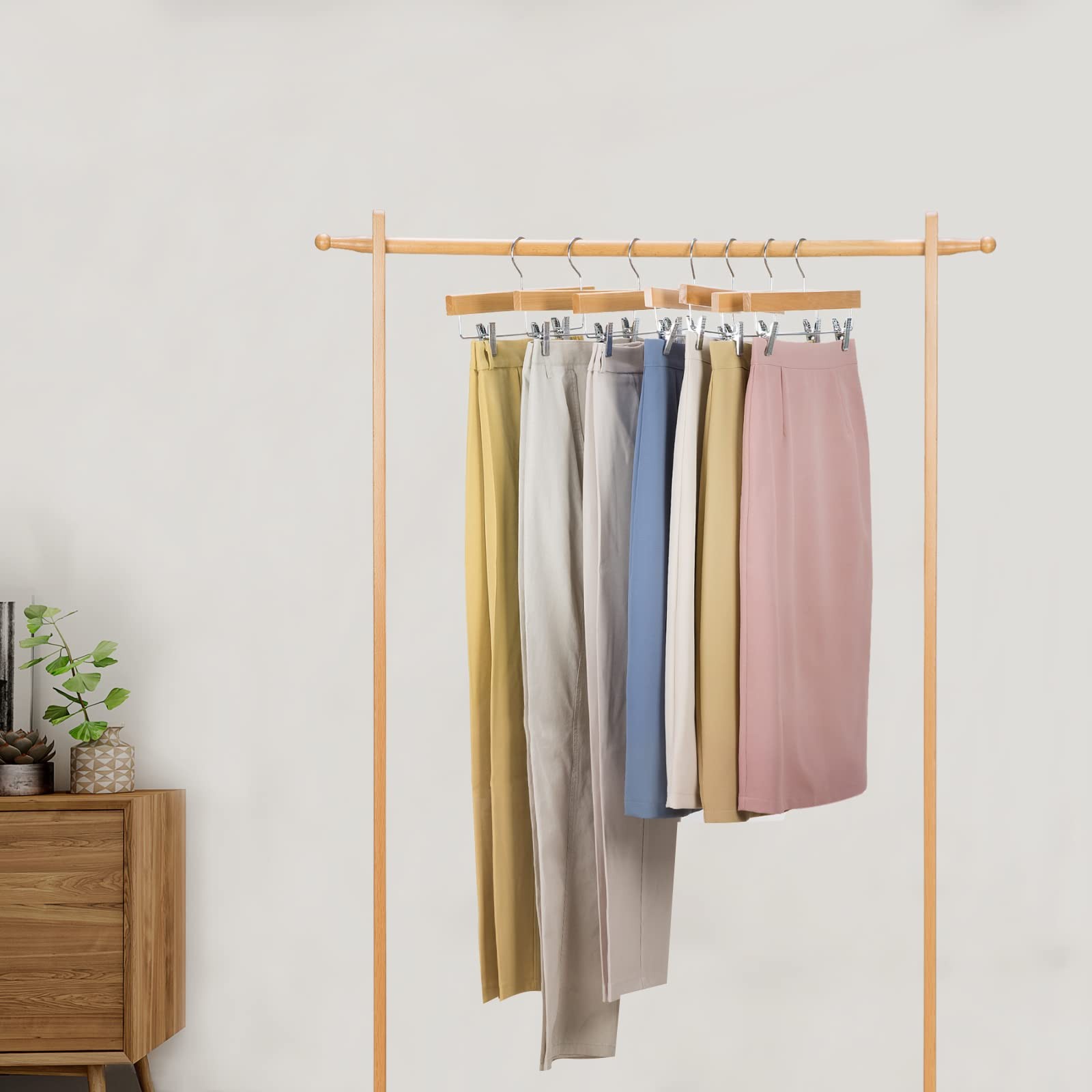 Deluxe Wooden Pants Hangers,Solid Lotus Wood Jeans Skirt Hanger with Clips An...