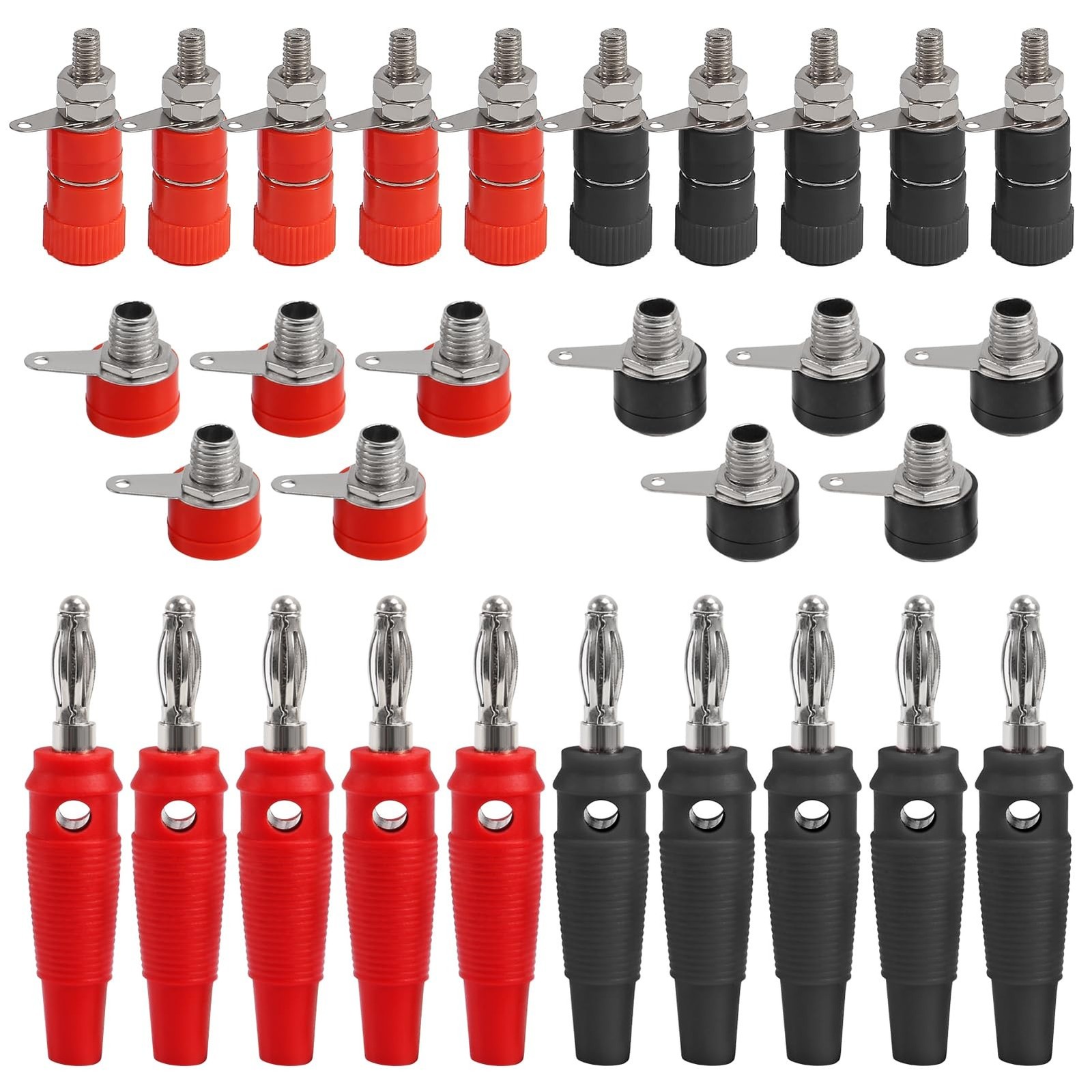 30PCS Binding Posts Terminals 4mm Banana Plug Socket & Red and Black Gold Pla...