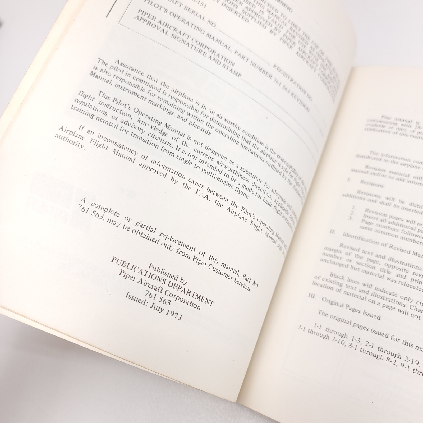 Piper Cherokee Warrior Pilot Operating Information Manual 1973