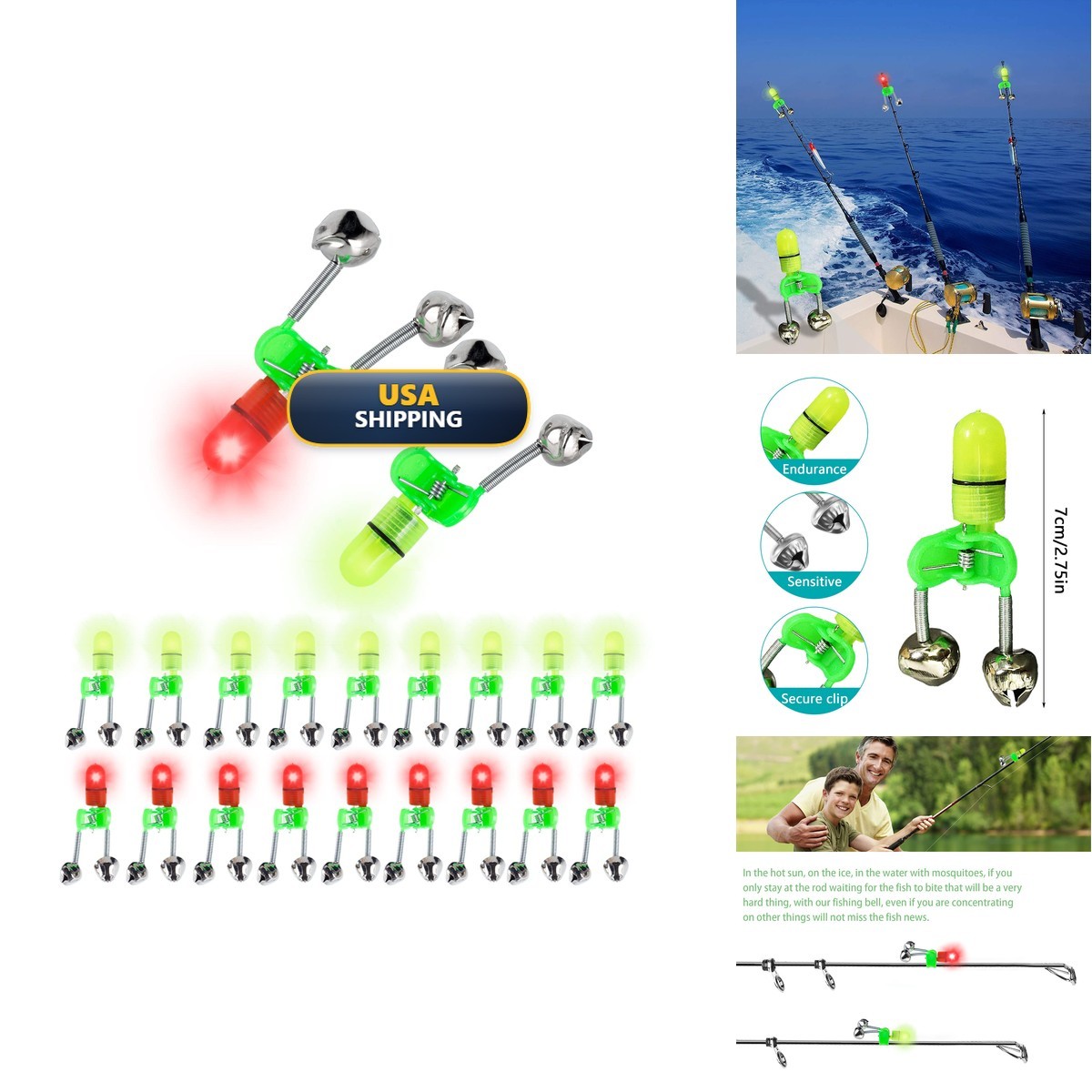 OHOH 20PCS LED Night Fishing Rod Bite Alarm with Twin Bells
