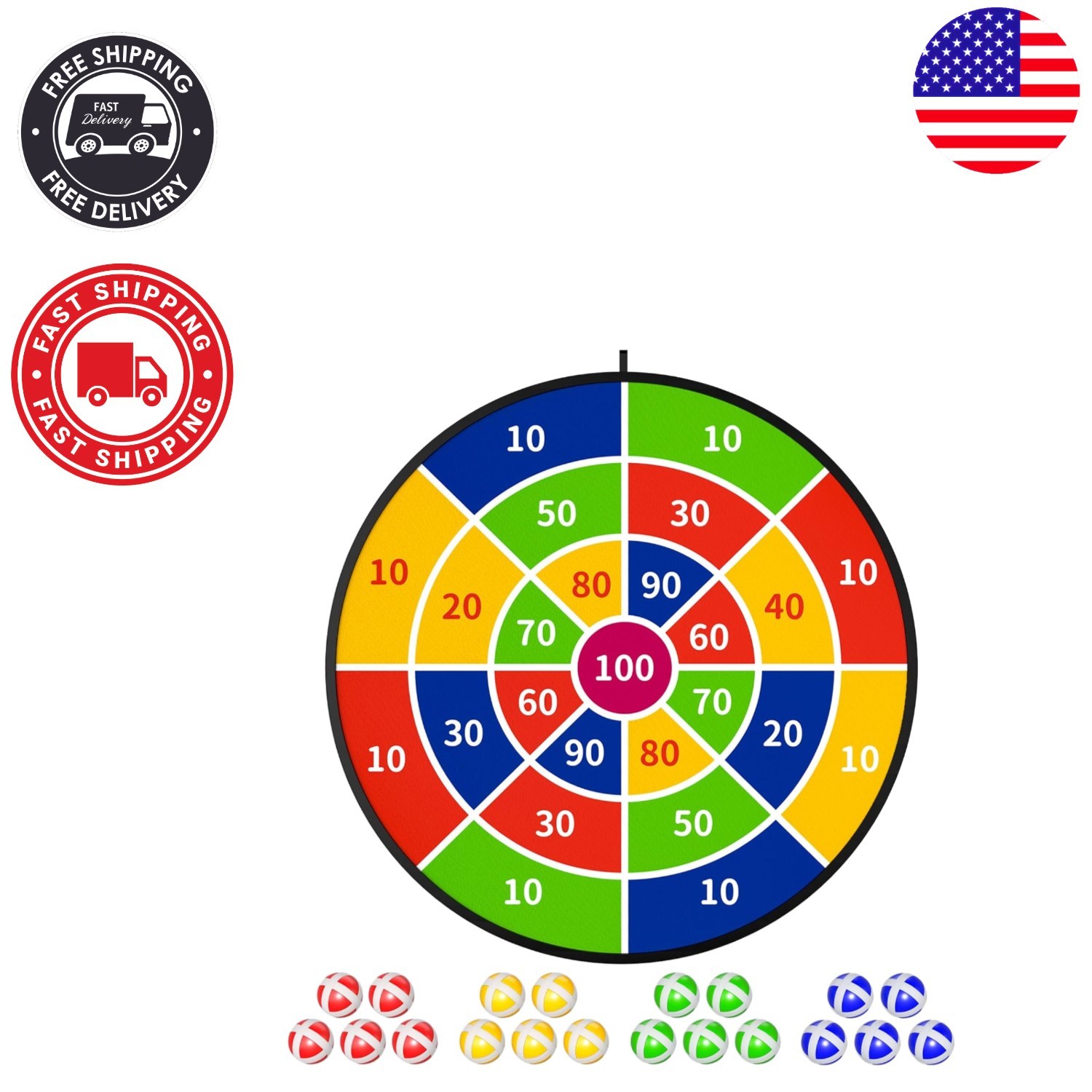 Colorful 29" Dart Board Set with 20 Sticky Balls - Perfect Gift for Ages 3-12