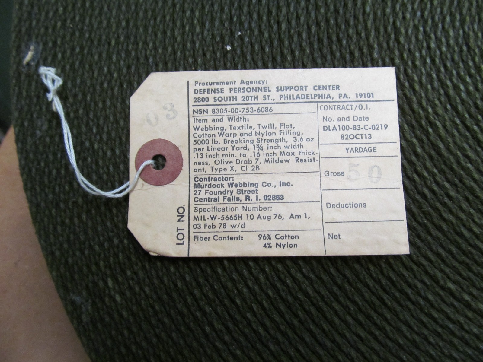 Webbing, O.D. Green Cotton