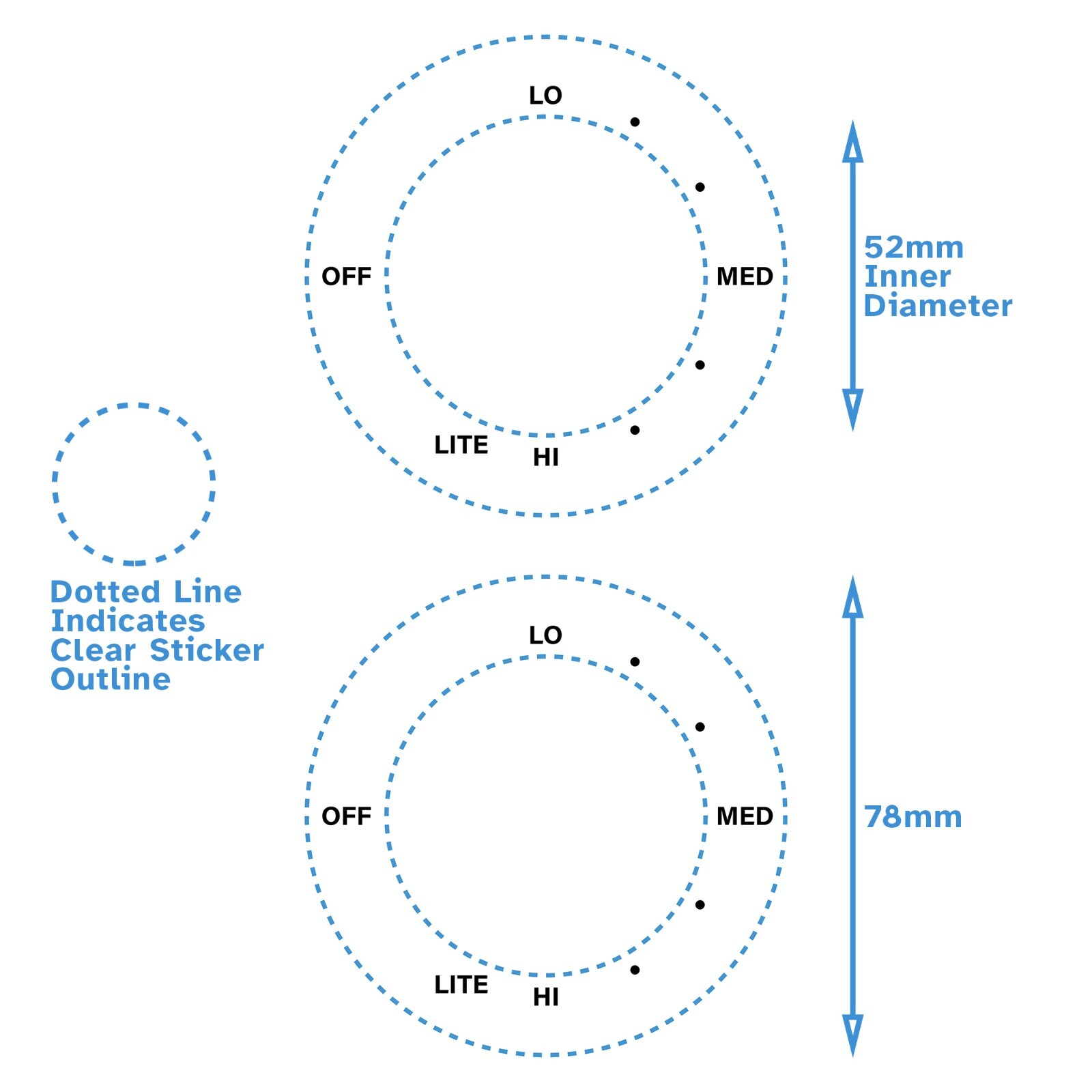 2x Large Dial Off-Lite-Hi-Med-Lo AC/CCW 52mm 2" Burner Cooktop Sticker Label