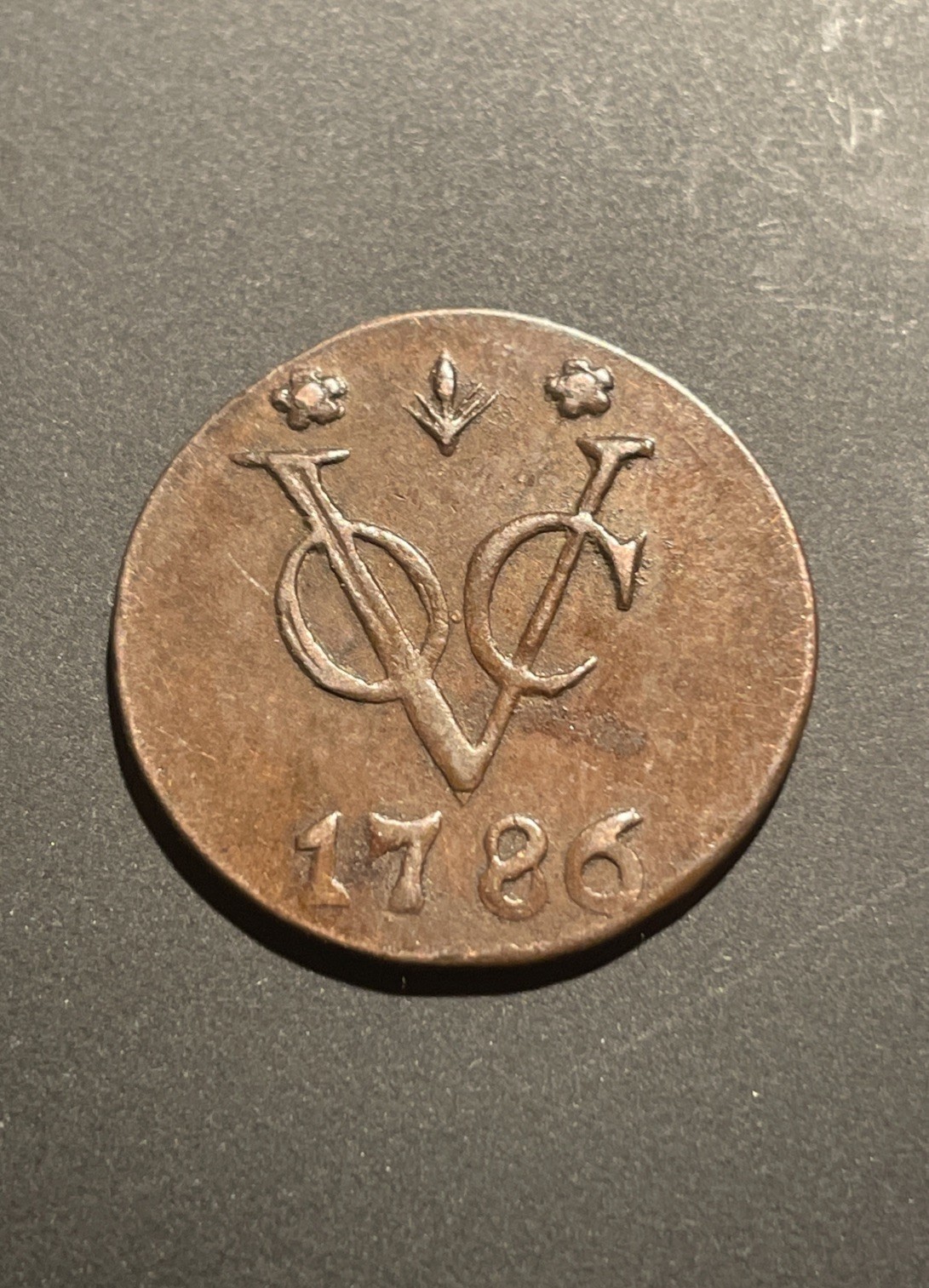 1786 Dutch East Indies Company Duit VOC Coin New York Penny Very Nice Cond!