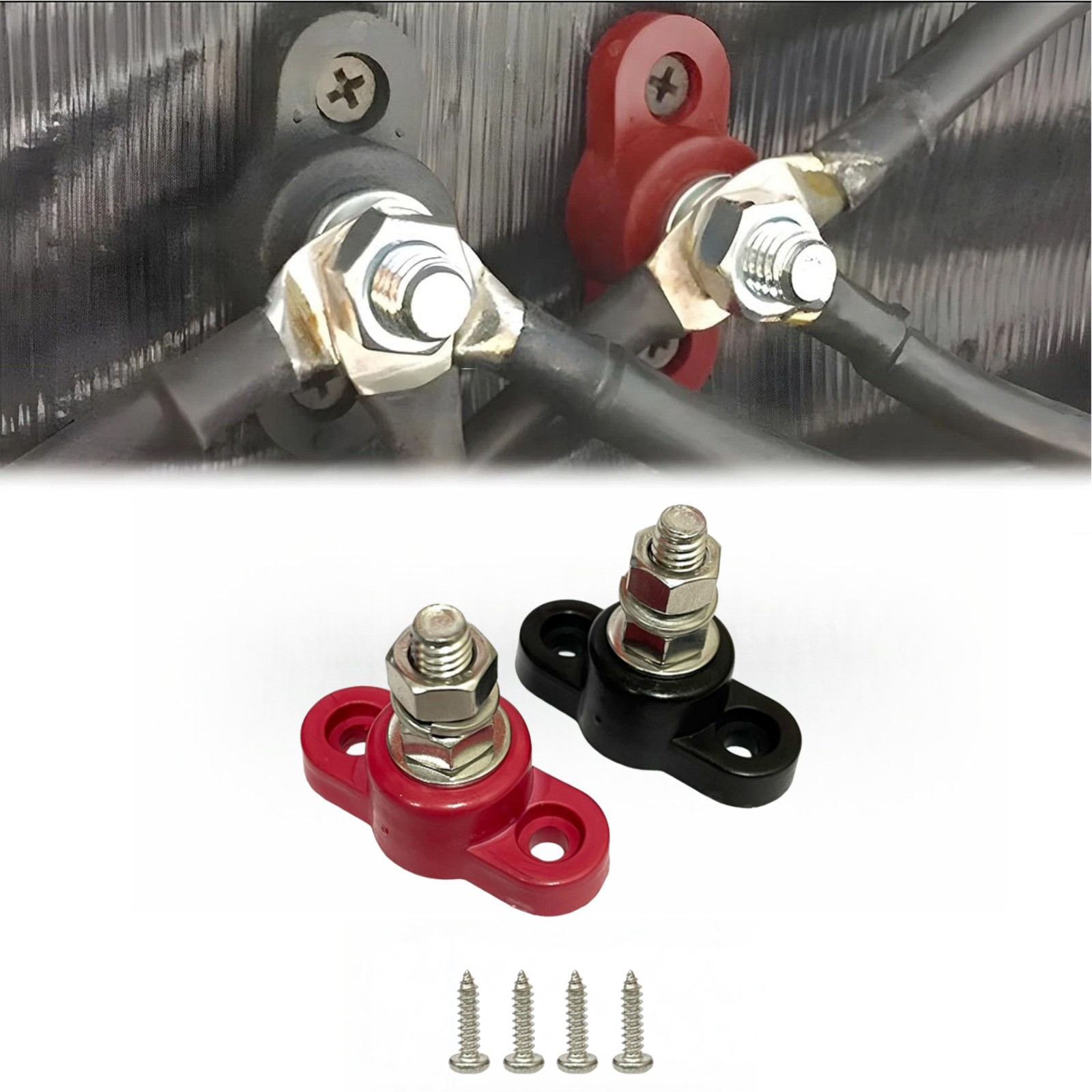 2PCS Heavy Duty Battery Junction Posts, 12V-48V Single Stud for Auto Marine