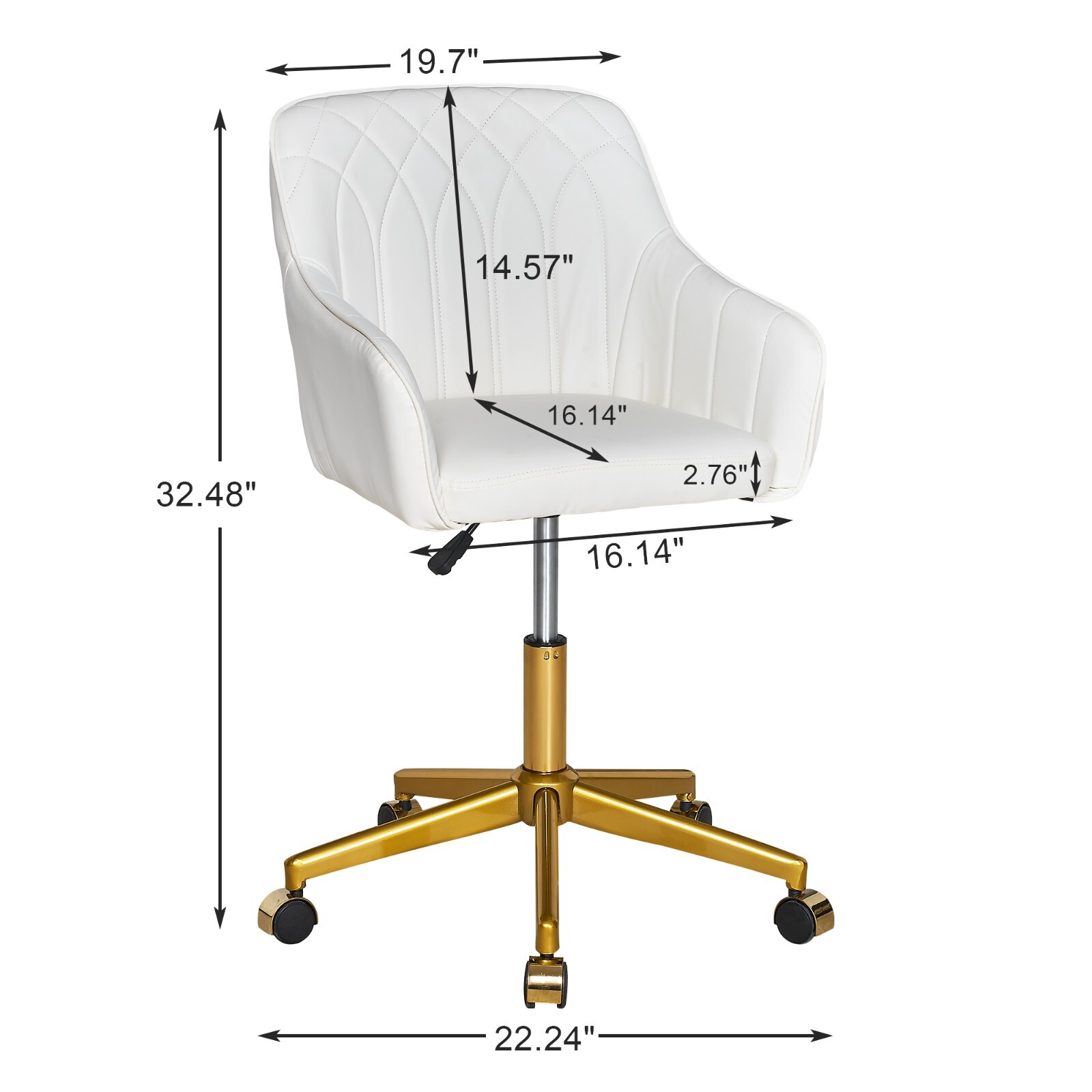 PU Leather Home Office Chair Height Adjustable Stools with Gold Metal Base White