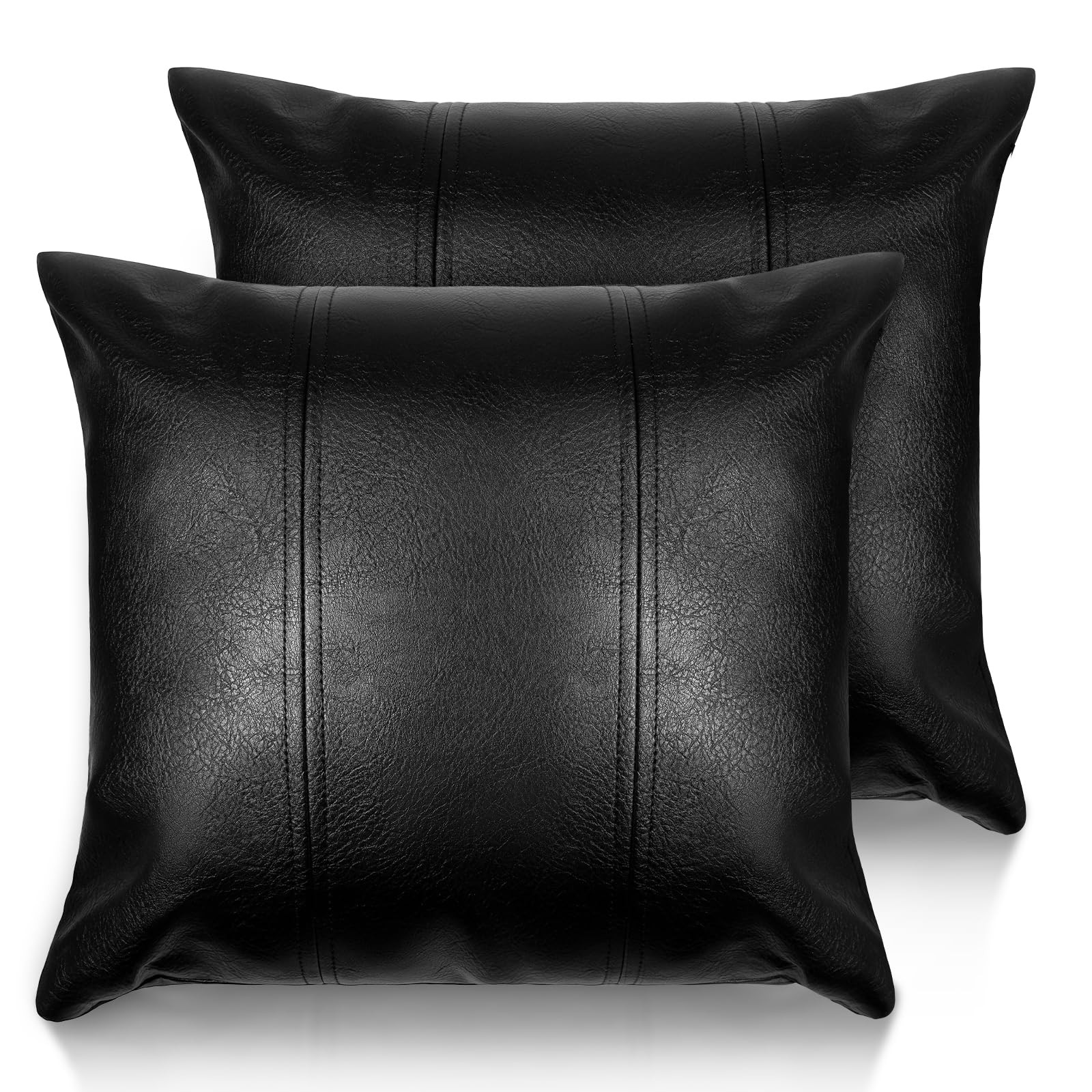 Faux Leather Throw Pillow Cover 18X18 Inch Set of 2 Black Outdoor Modern Farm...