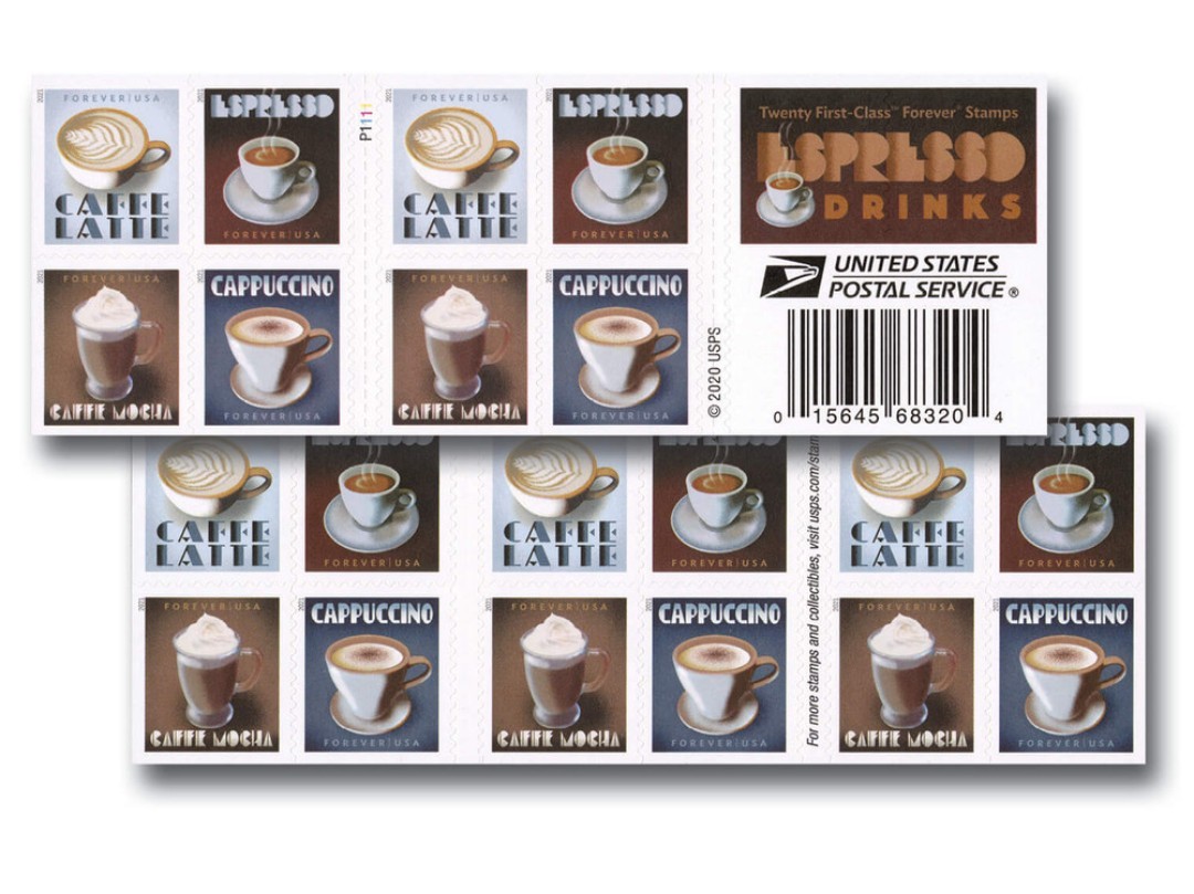 2021 Espresso Coffee Forever USA Stamp Booklet Of 20, Multicolor