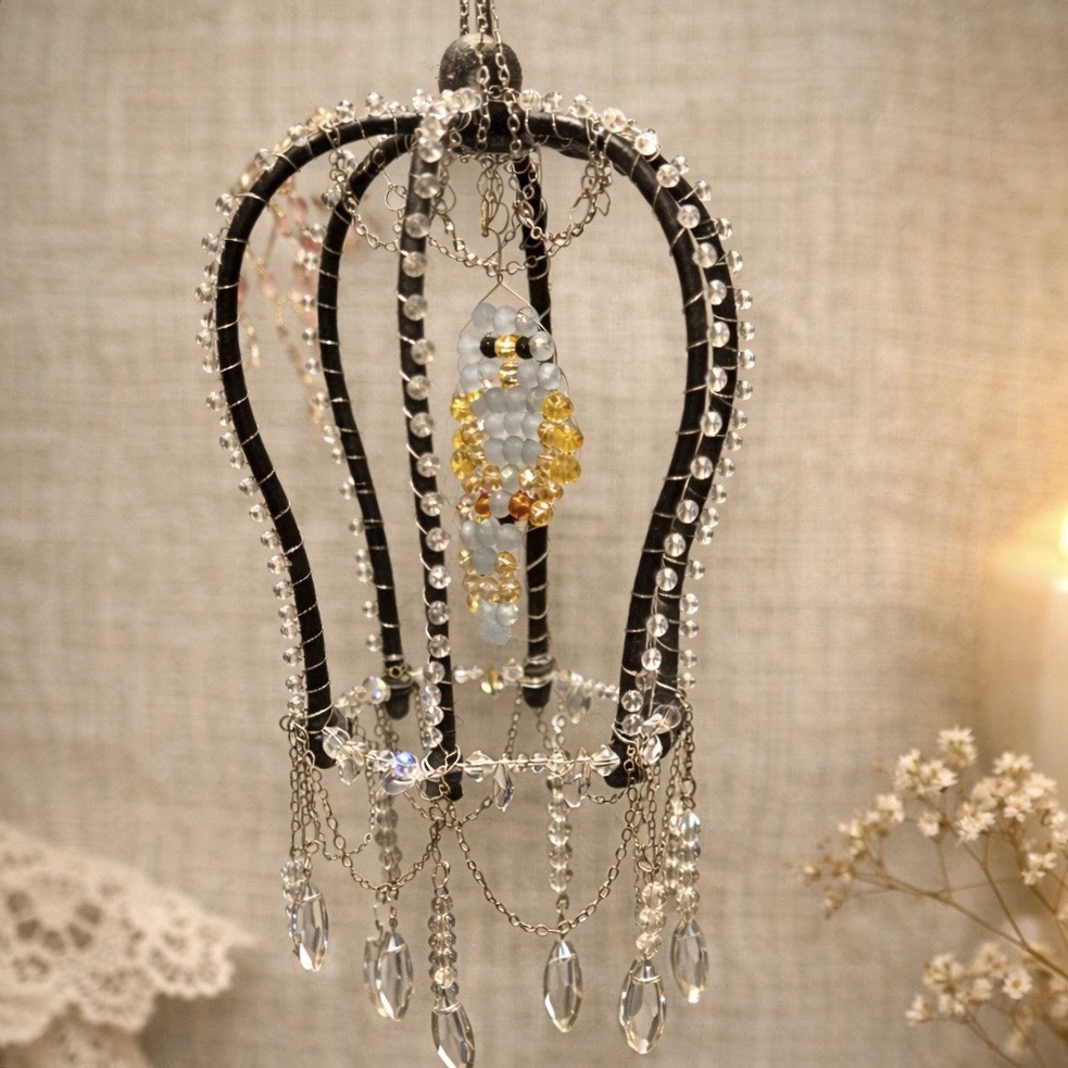 Handmade Beaded Birdcage Suncatcher Crystal Hanging Decor