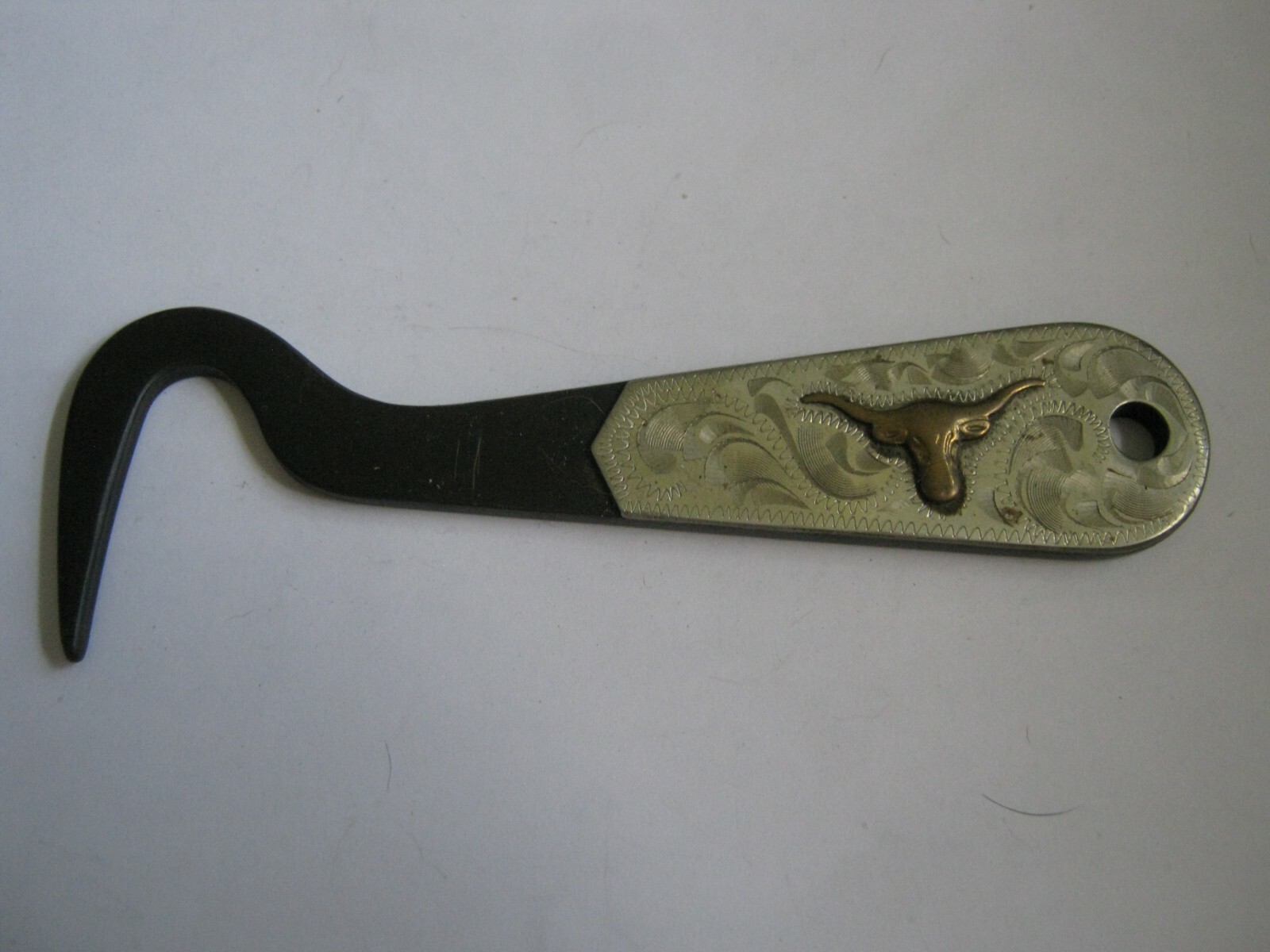 Fancy Antique Brown Steel 6" Hoof Pick w/ LONG HORN STEER on Silver Decoration