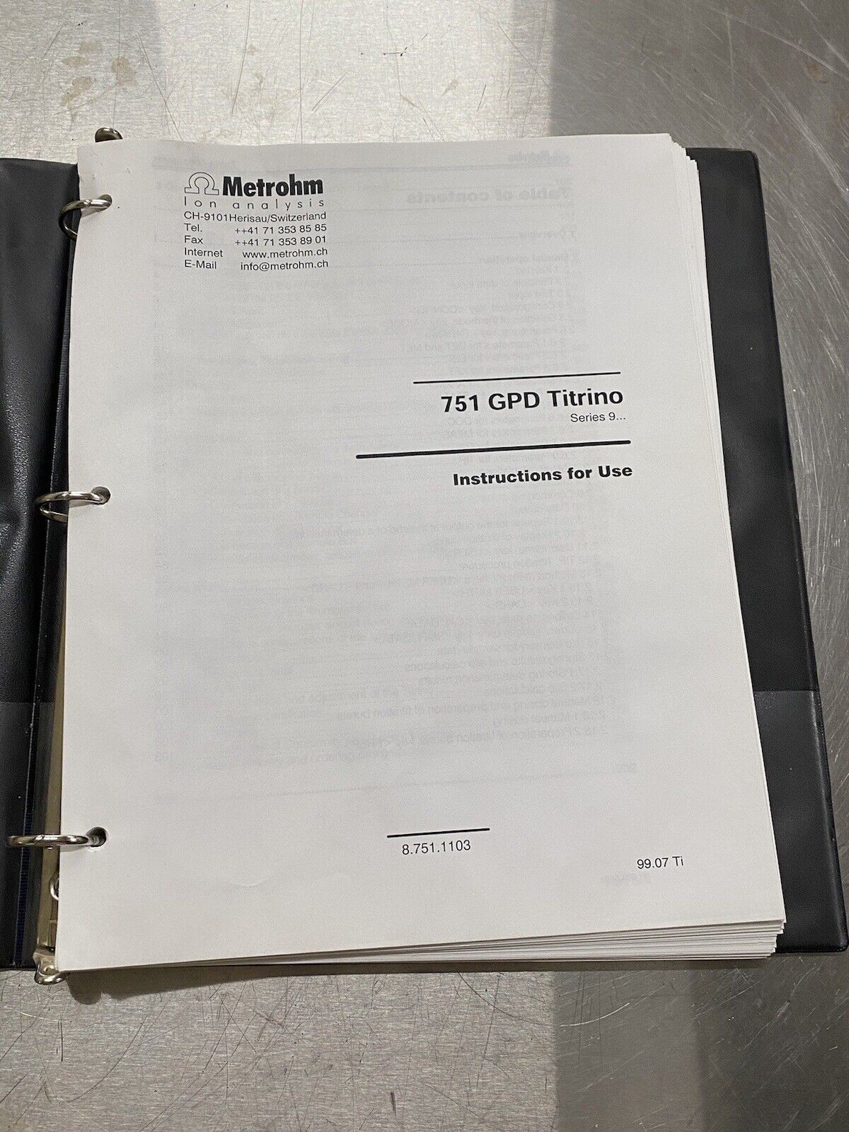Metrohm 751 GPD Titrino Series 9 - User Guide / Manual / Instructions Book