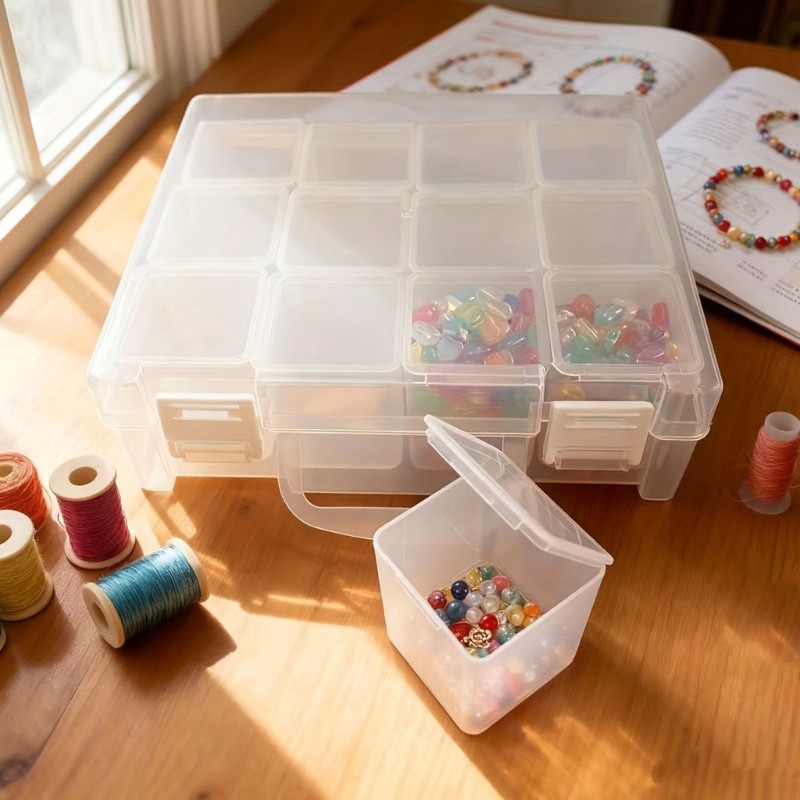 Stackable Bead Storage Box With Built in 12 Detachable Bottle For Jewelry Making