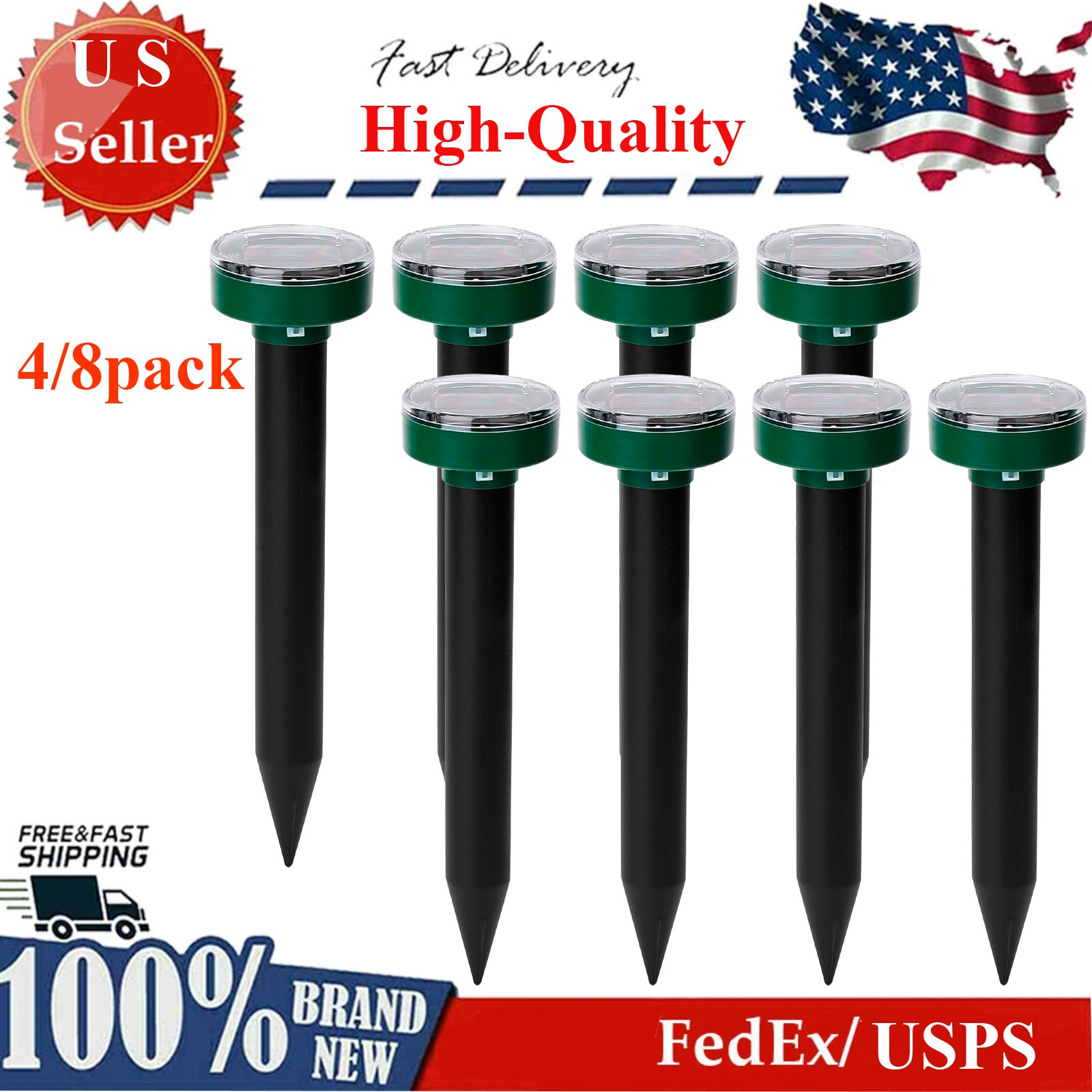 4/8 Mole Repeller Sonic Gopher Stake Waterproof Outdoor Device for Yard Garden