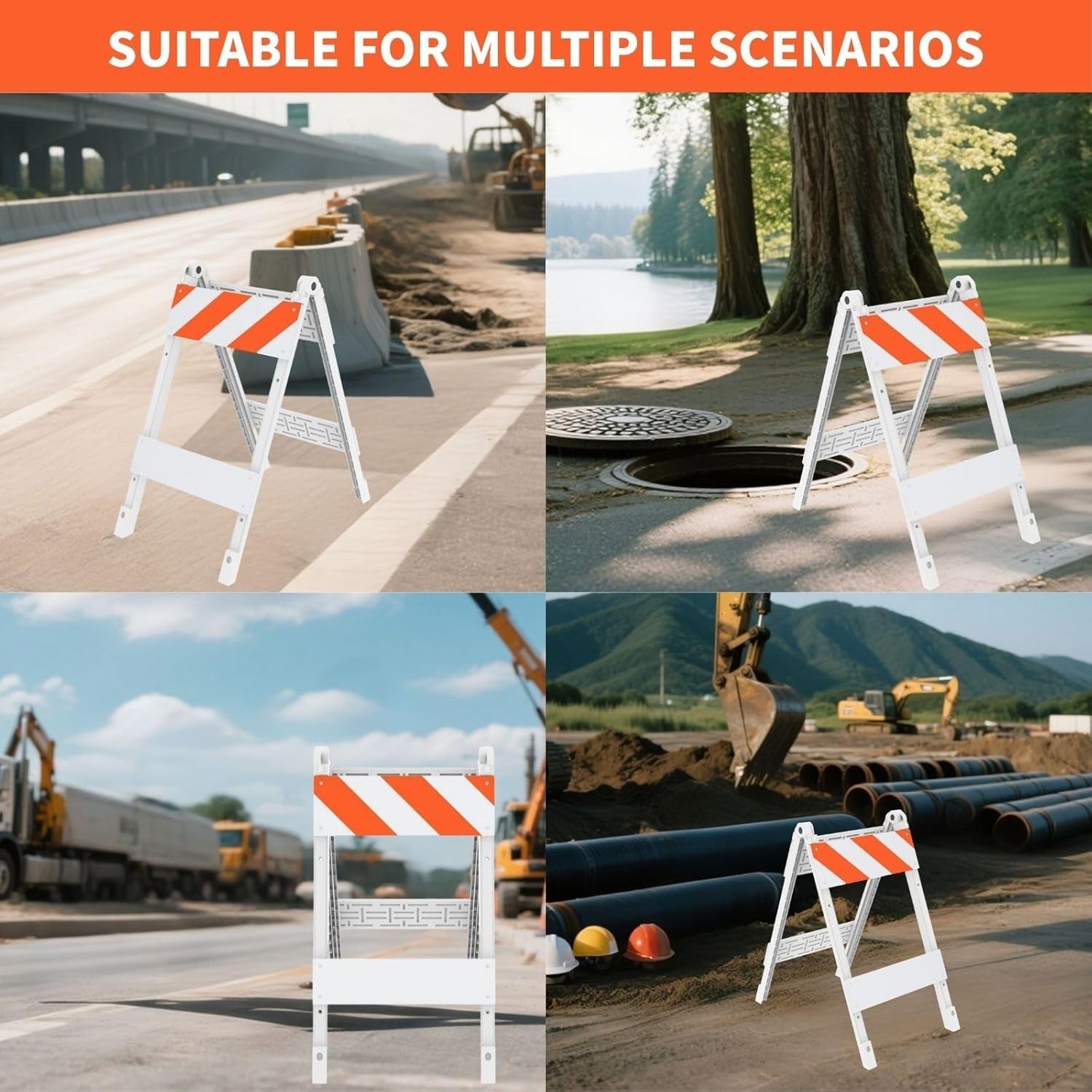 1Pack Type I Foldable Traffic Barricade Folding Road with 6"x24" Bottom Panel