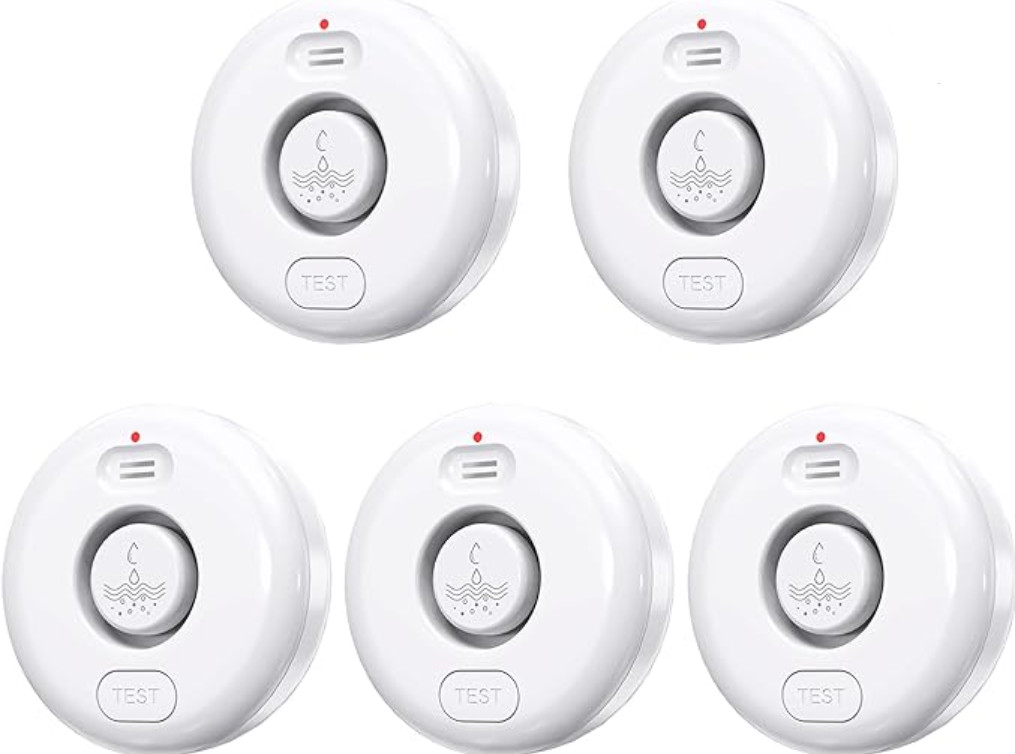 FANSITC Water Leak Detectors 5 Pack 120dB Loud Sensor Wireless - White