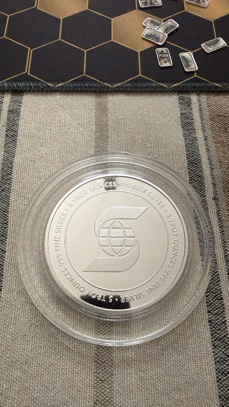 One 5 oz Scotiabank Silver Round **In Capsule** NEW OLD STOCK- STUNNING!