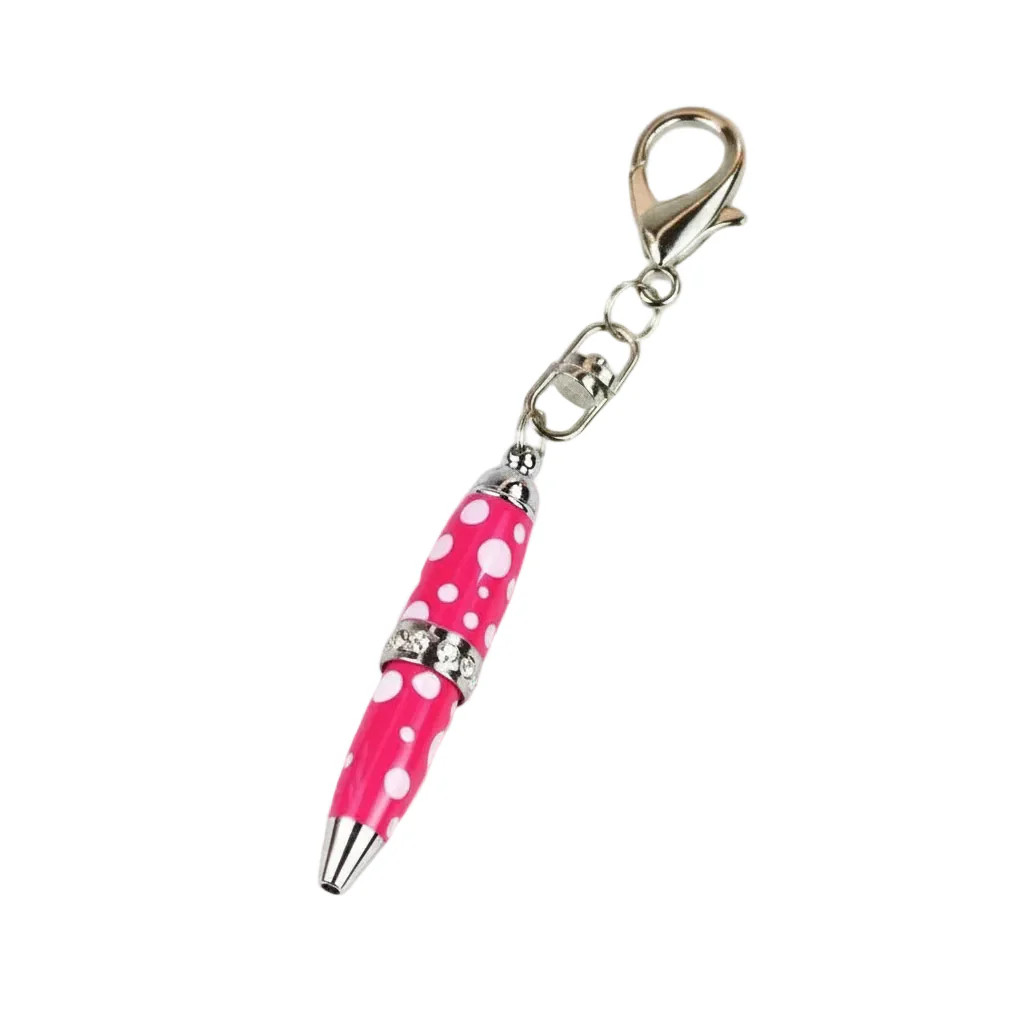 Padrino Pixie Pink Polka Dot Print Mini Keychain Pen - Crystal Accent Ballpoint