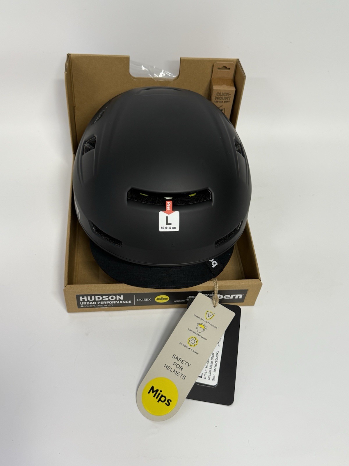 NIB! BERN Hudson Commuter Bike Helmet MIPS Integrated Light Matte Black Sz Large
