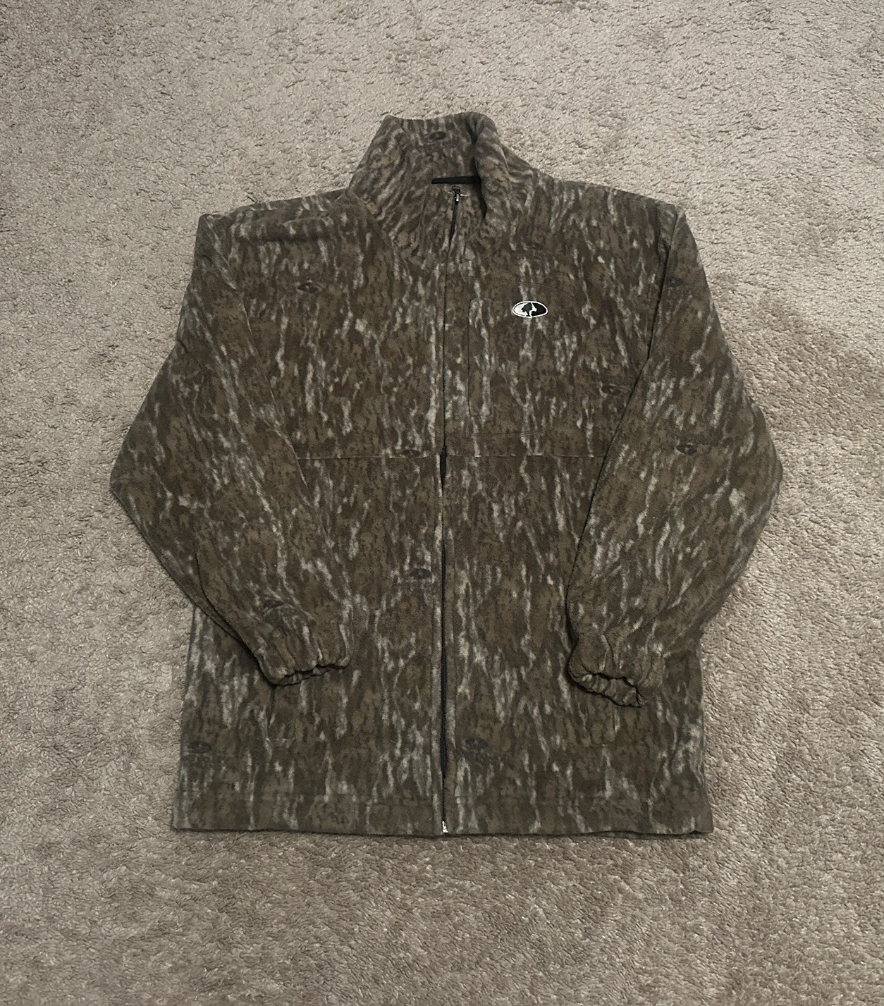Vintage Mossy Oak Sweater Mens Small Full Zip Camo Hunting Outdoor Fleece