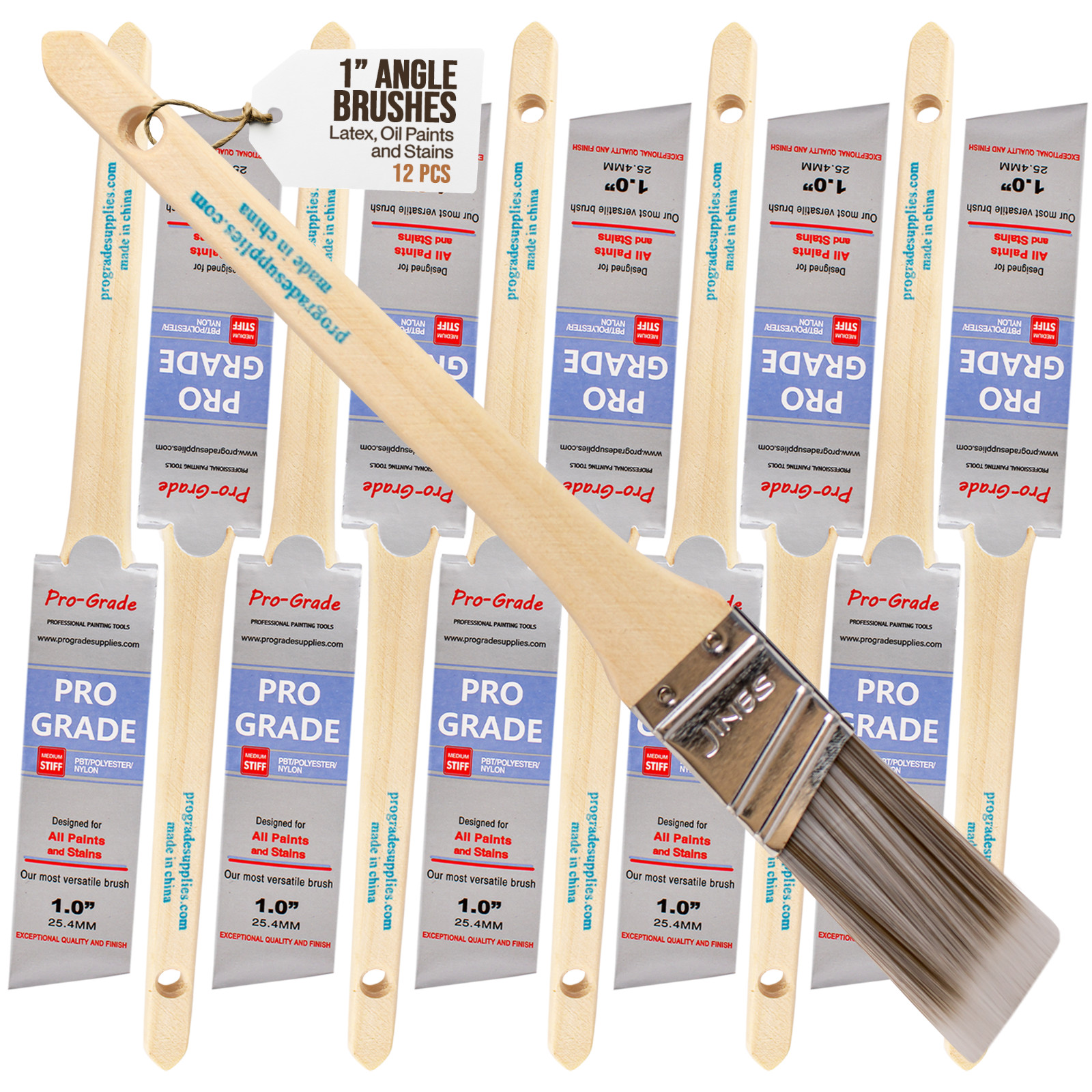 12PK 1" Angle House Wall,Trim Paint Brush Set Home Exterior or Interior Brushes