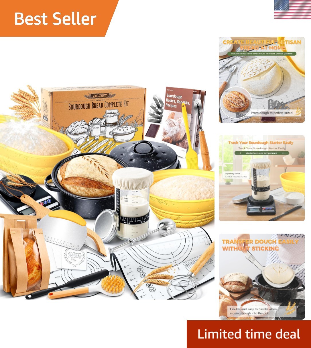 34 oz Sourdough Starter Kit: Complete Beginner’s Bread Baking Set in Yellow