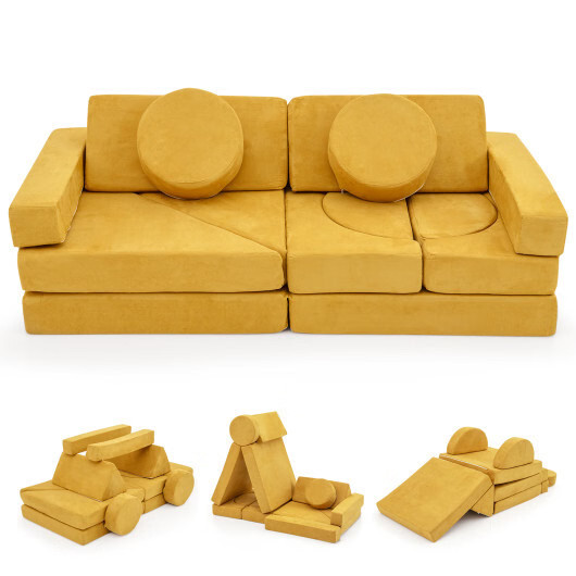 14 PCS Modular Kids Play Couch for Playroom and Bedroom-Yellow - Color: Yellow