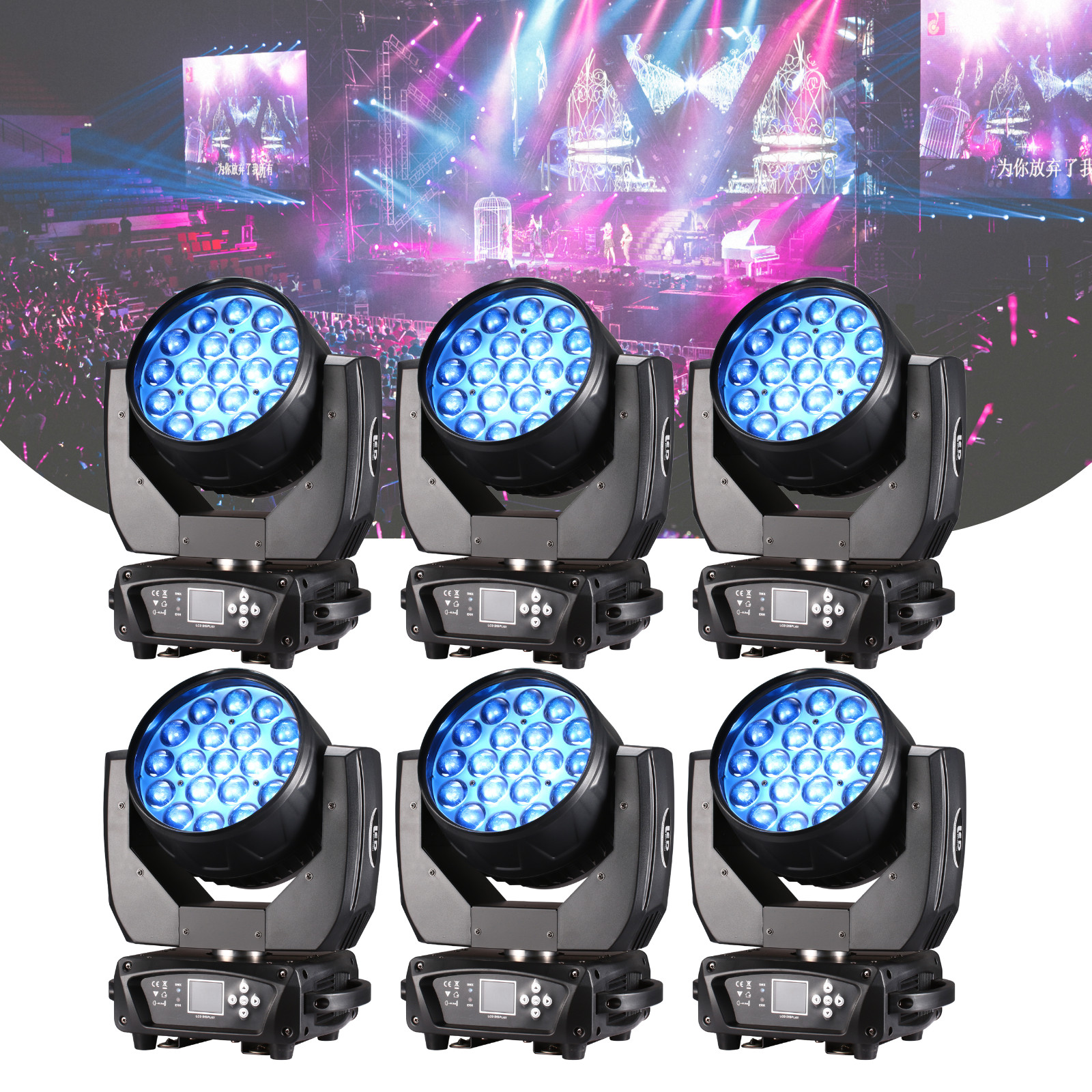 6pcs 19x15w RGBW 4in1 Wash Zoom Led Moving Head Light For Church Theater DJ Show