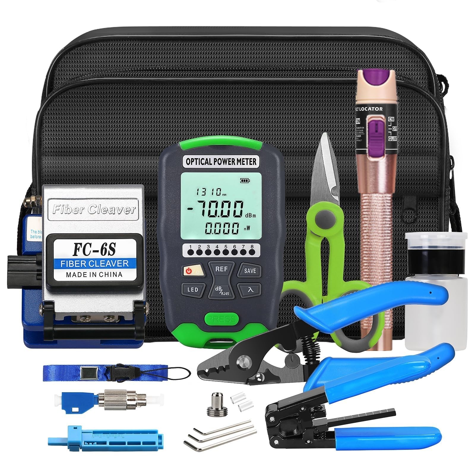 10-in-1 Fiber Optic Termination Tool Kit with Power Meter, Cleaver & Strippers