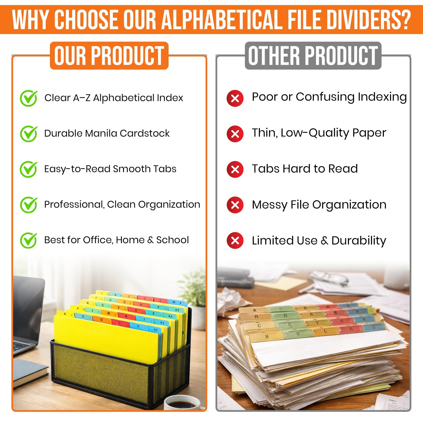 A-Z Alphabetical Hanging File Folder Guide Dividers, Heavyweight 5 Color Code...