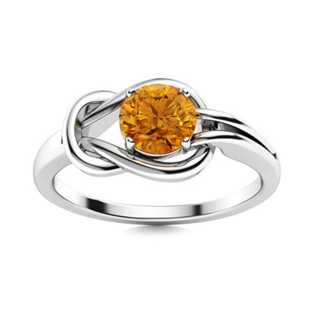 Solitaire 5MM Round Citrine Infinity Love Knot Women Ring 925 Sterling Silver