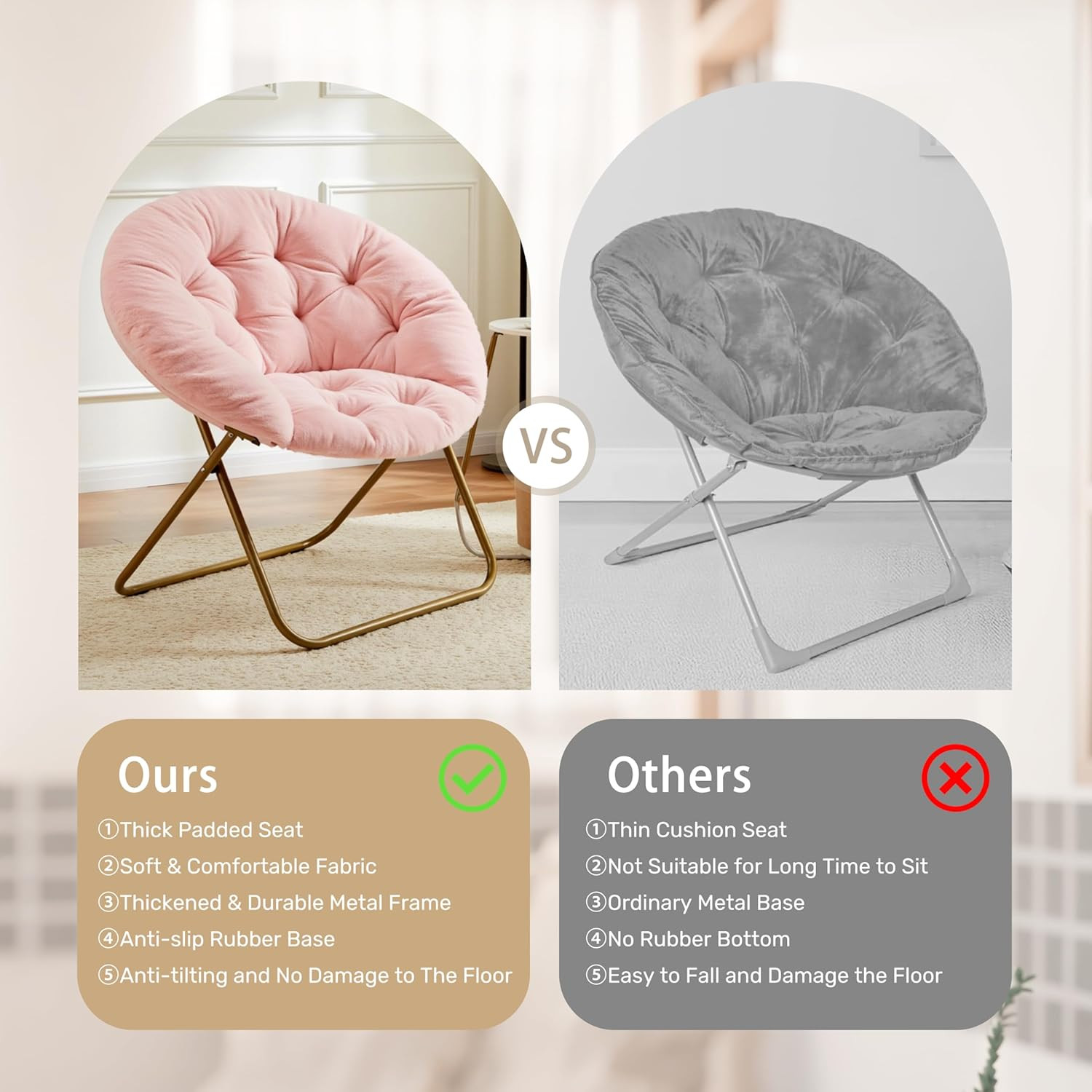Saucer Chair, Comfy Faux Fur Chair for Bedroom, Saucer Chairs for Adults, Teens,