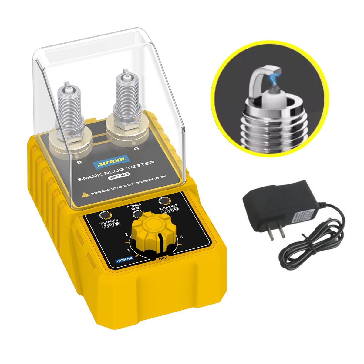 AUTOOL Spark Plug Tester Dual Hole Car Ignition System Diagnostic Test Tool 110V