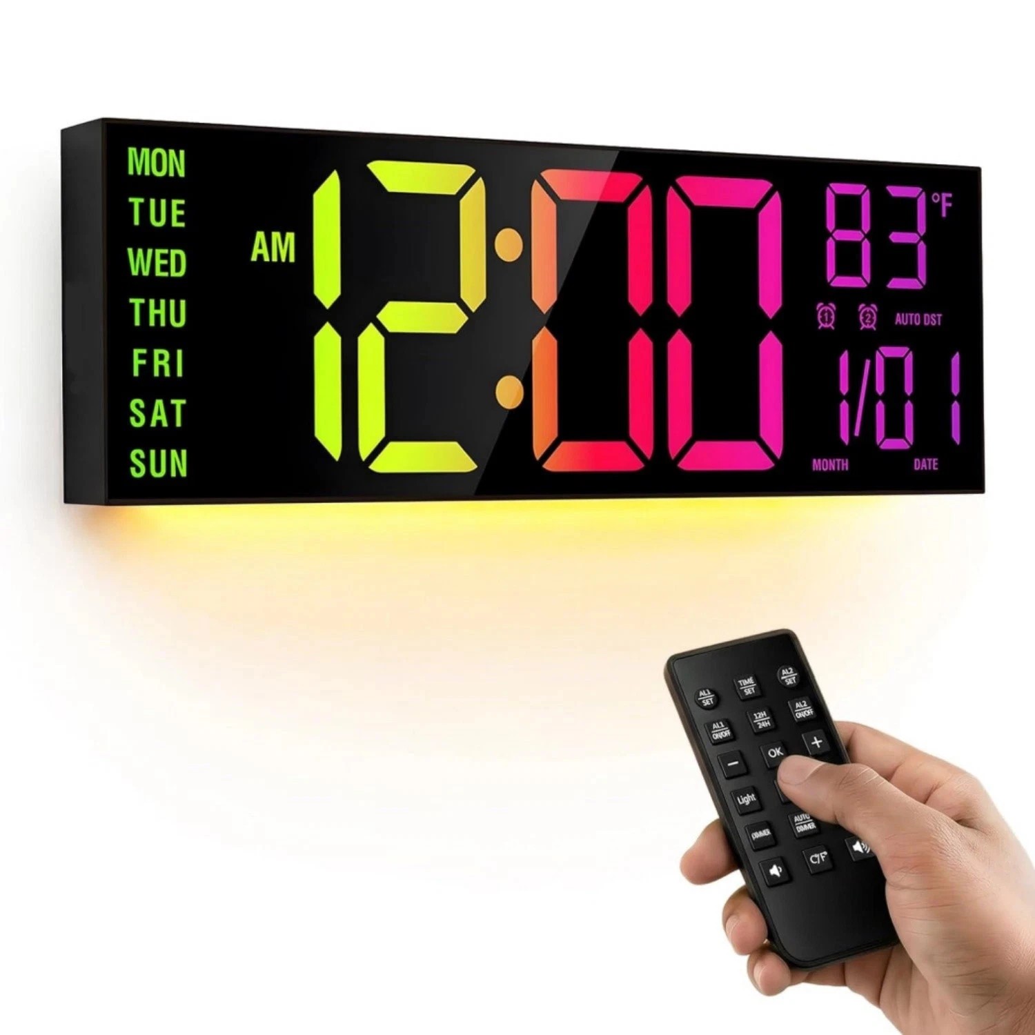 16.15 inch Large Digital Wall Clock, RGB Lights Remote Control, Big LED Display