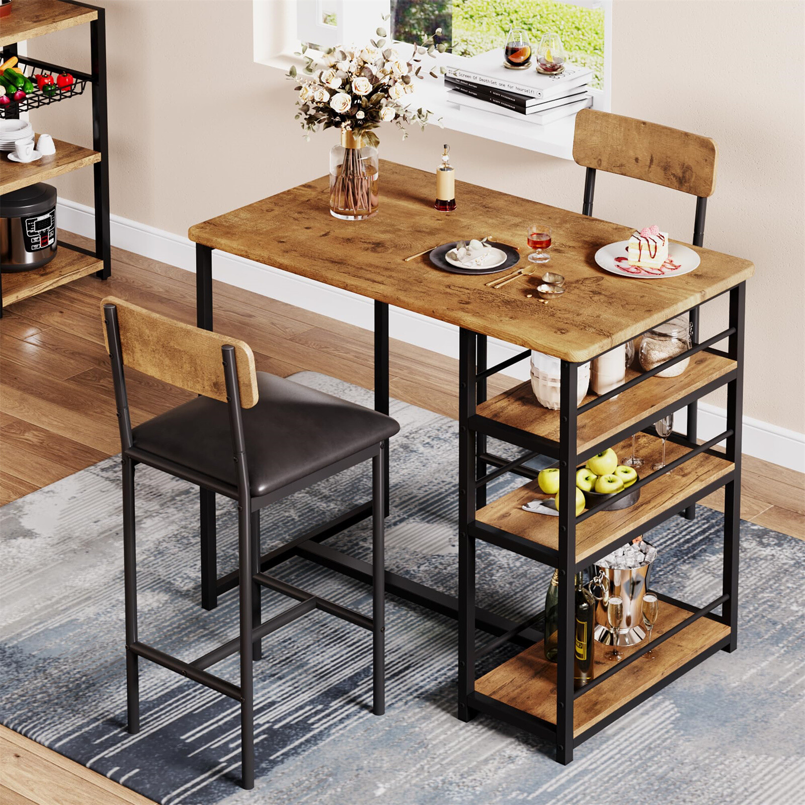 ✅Dining Table Set for 2 Kitchen Table Set with 2 Upholstered Chairs Pub Table Se