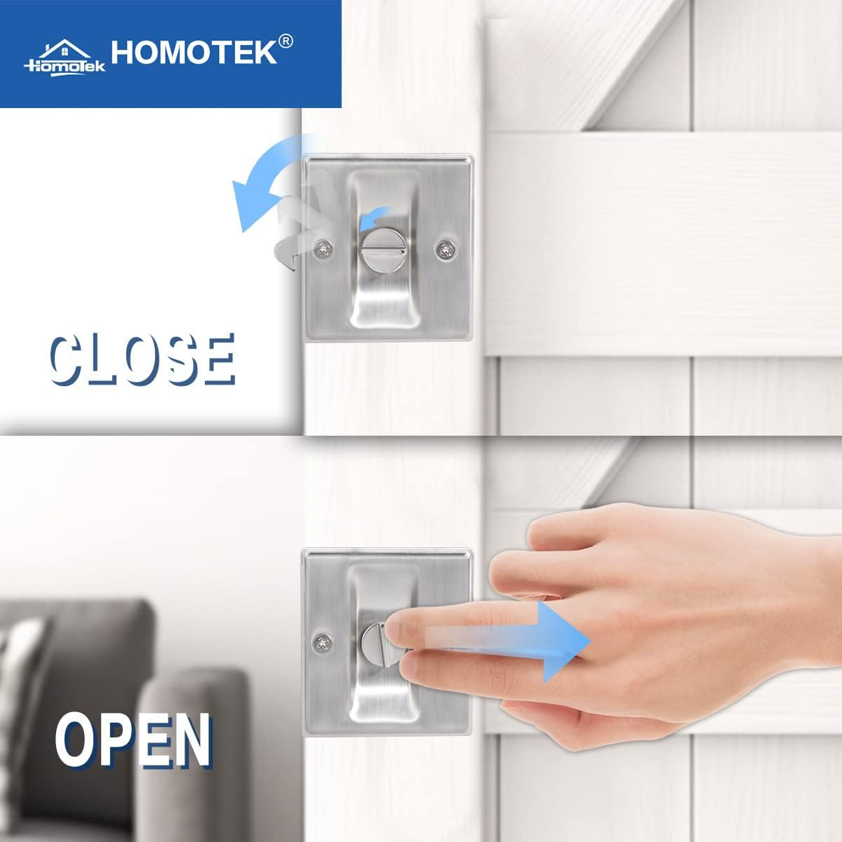 HOMOTEK Privacy Pocket Door Lock Hardware with Pull - Replace Old or Damaged Sli
