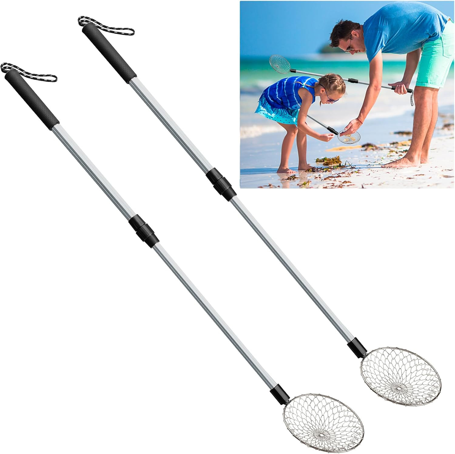 2 Pack Adjustable Beach Sand Sifter & Shell Scoop for Beachcombing