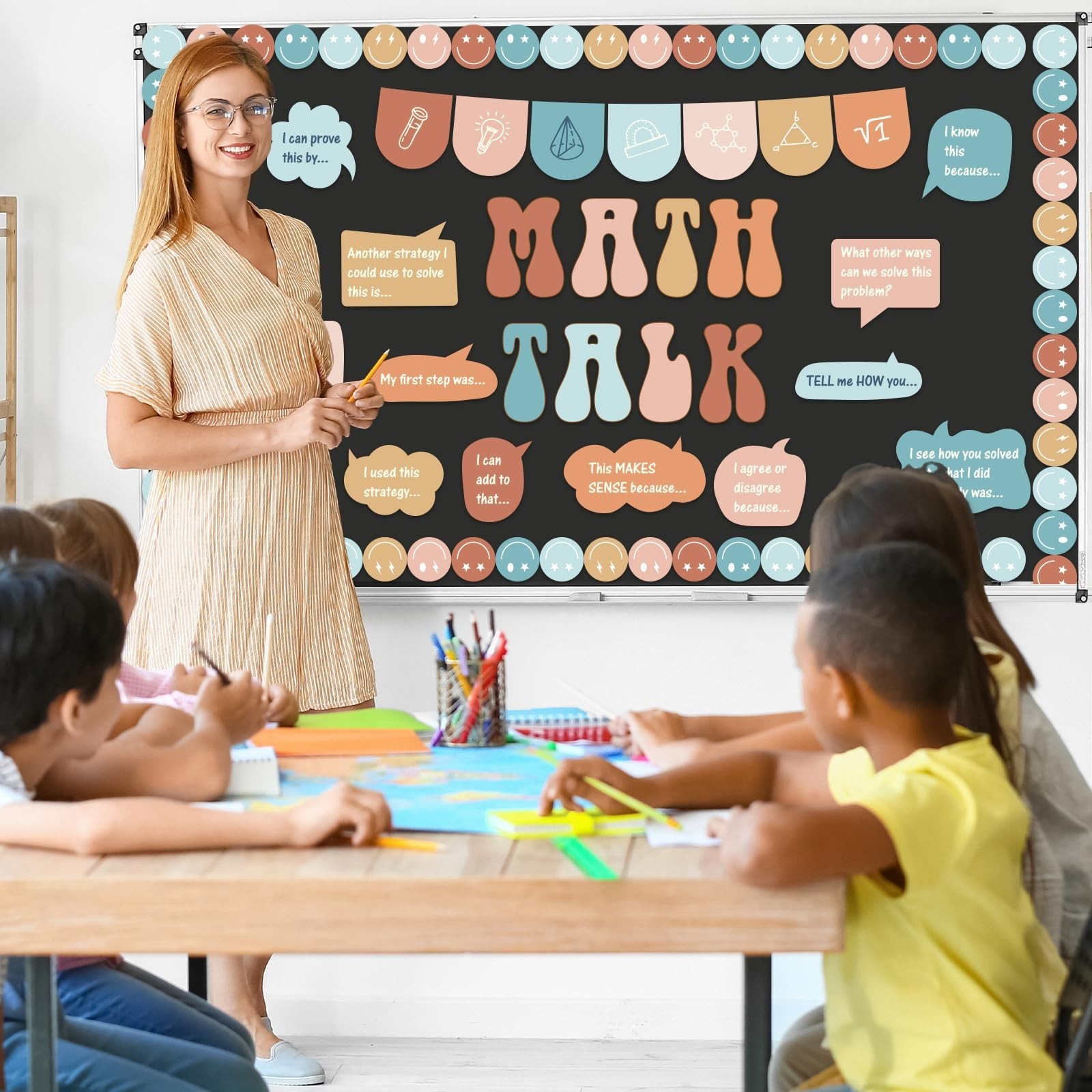 43 PCS Groovy Math Talk Bulletin Board Set for Math Classroom Decorations Edu...