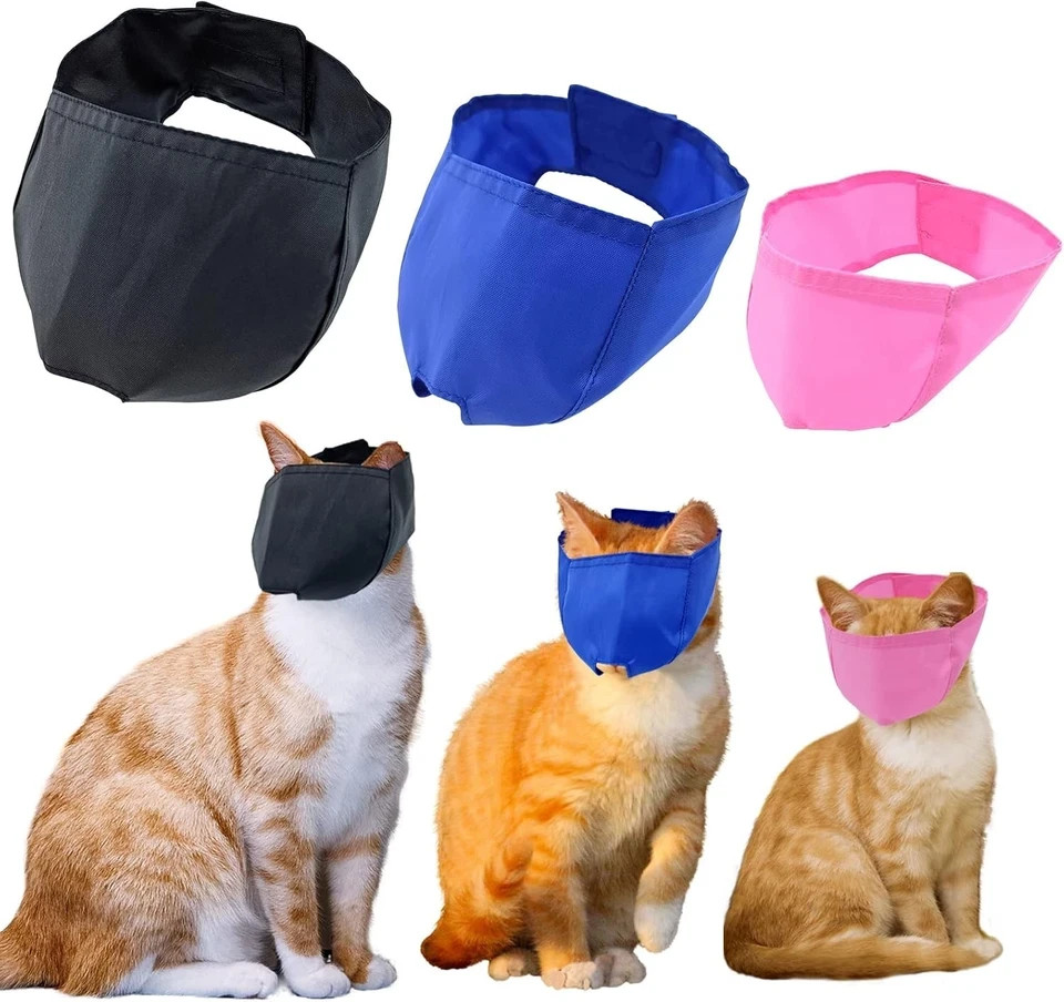 3 Pieces Cat Muzzles Breathable Mesh Grooming black blue pink