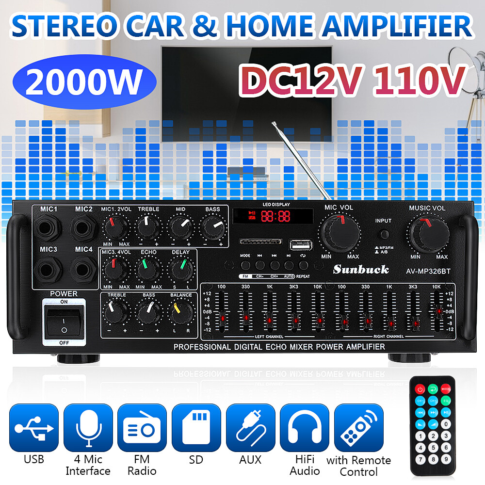 2000W 2 Channel Amp Stereo Amplifier Home Theater Audio Power Remote Control New