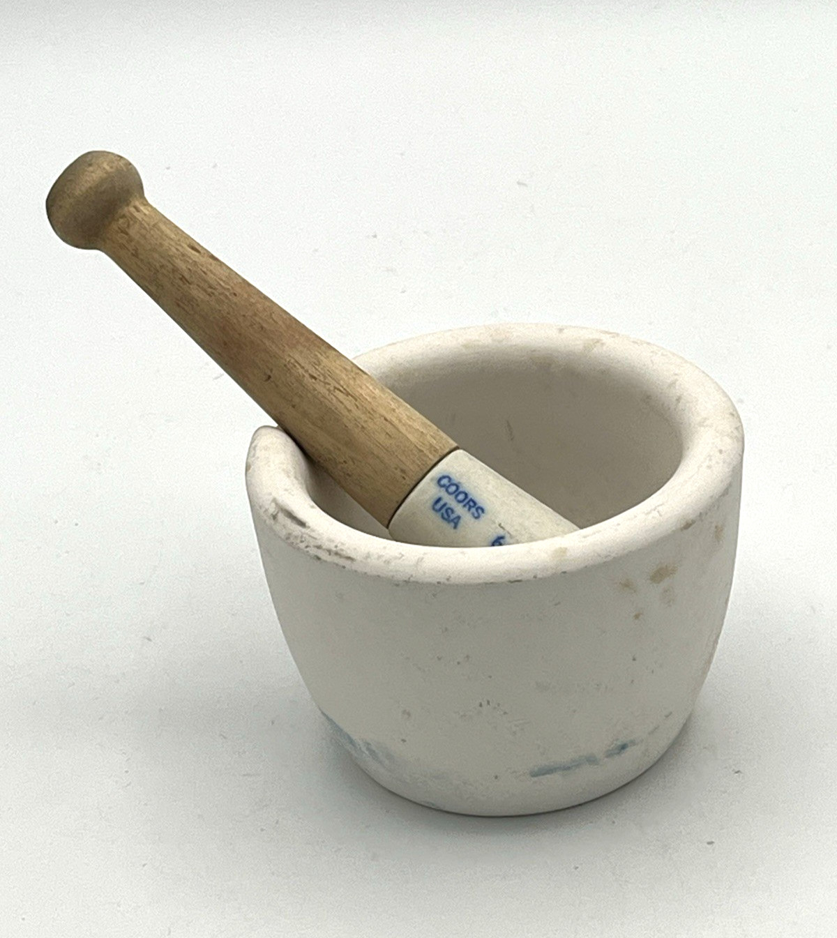 Vintage Coors USA Apothecary Unglazed Porcelain Mortar and Wood Handle Pestle