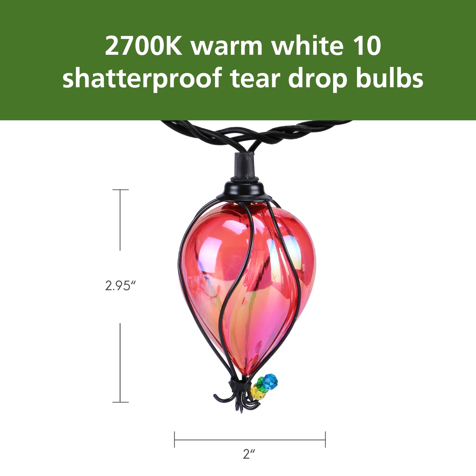 (2pack)10ct7.4ft Multi-color Balloon Shape Plastic LED Tear Drop Outdoor String