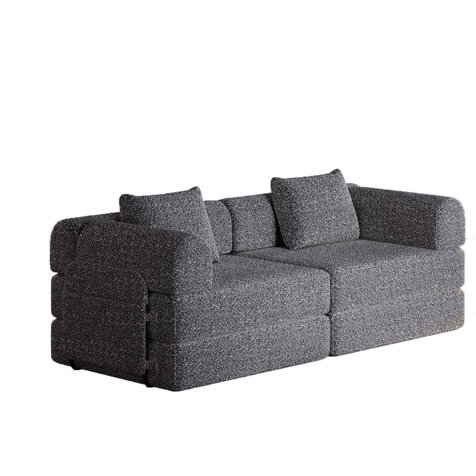 72in foldable Chenier sofa, equipped two side storage bags and two cushions Grey