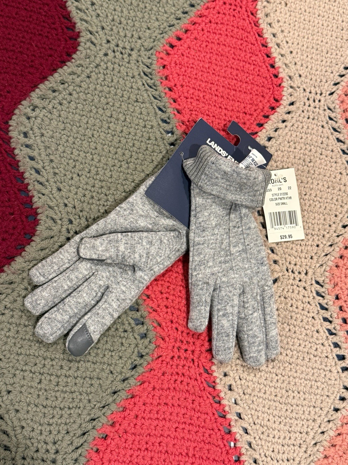 Lands' End Gloves Woman’s Small Gray Blend Knit Lined EZ Touch Touchscreen