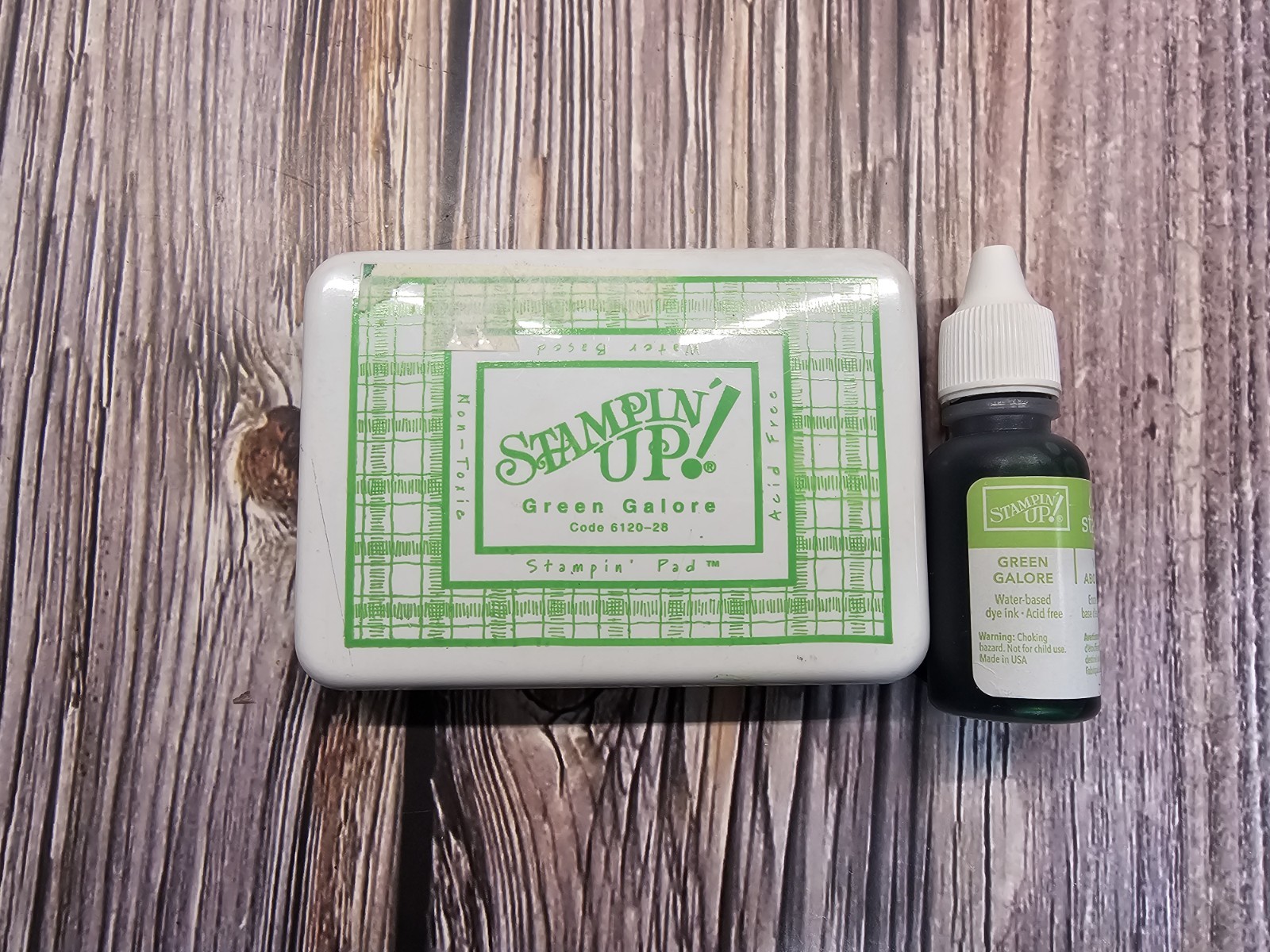 STAMPIN' UP! GREEN GALORE Classic Ink pad & FULL REFILL REALLY Old Style LINEN